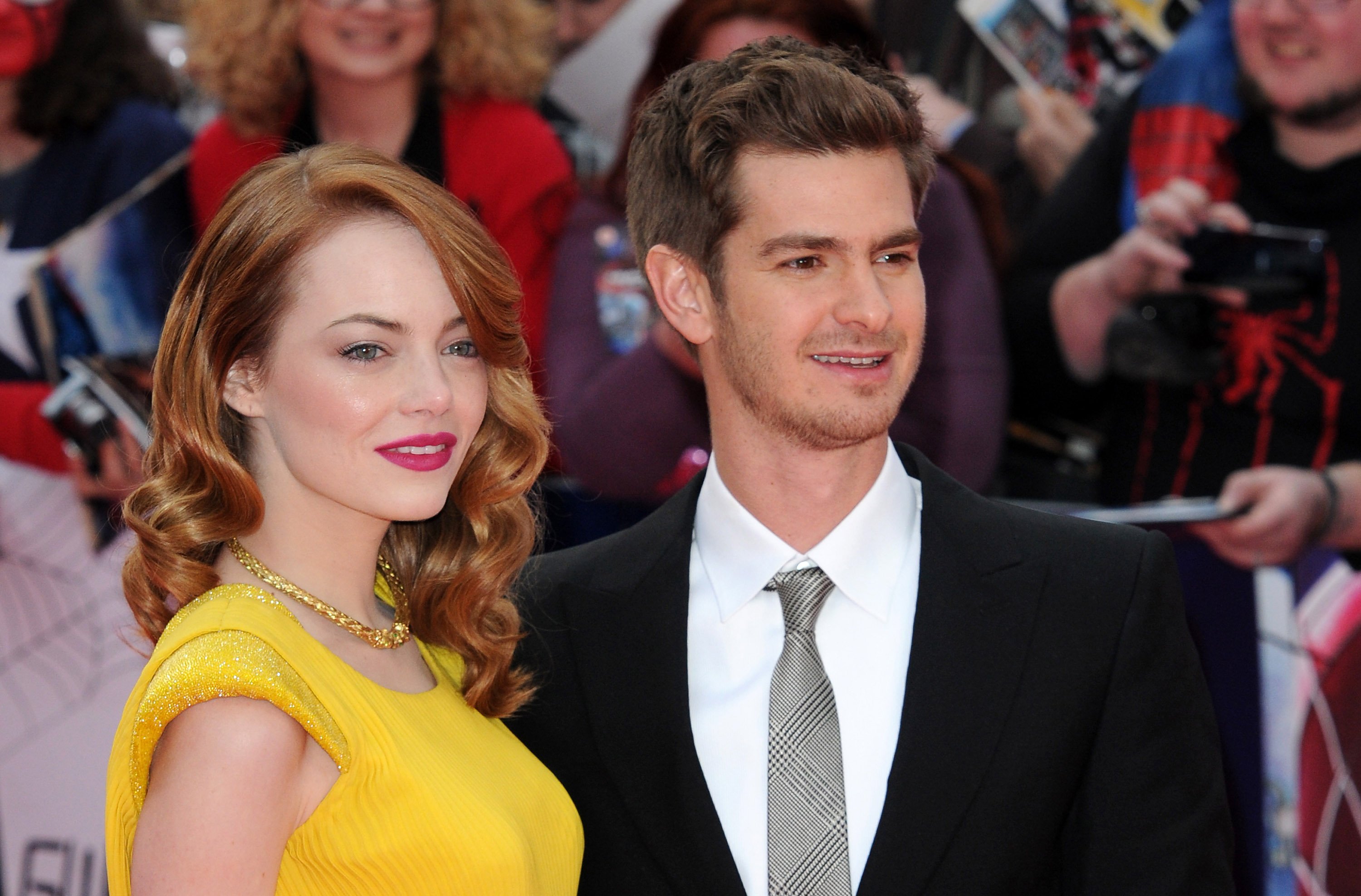 Emma Stone and Andrew Garfield at the World Premiere of "The Amazing Spider-Man 2" on April 10, 2014 in London. | Source: Getty Images