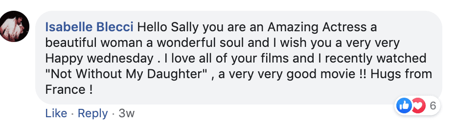 Fan's comment on Sally Field's post. | Source: Facebook/SallyField