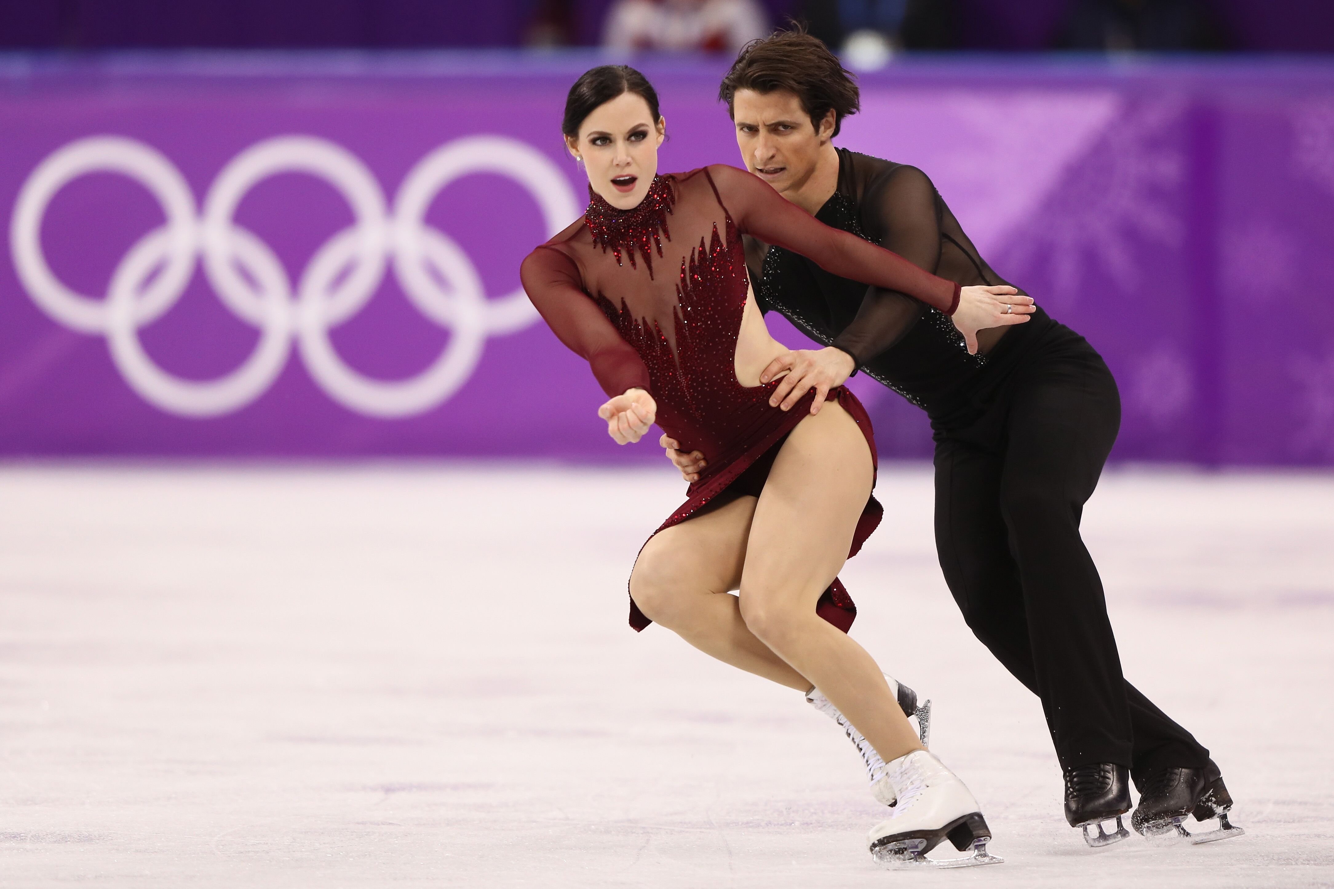 Tessa Virtue and Scott Moir competing at the Figure Skating Ice Dance Free Dance in PyeongChang at the 2018 Winter Olympic Games | Source: Getty Images