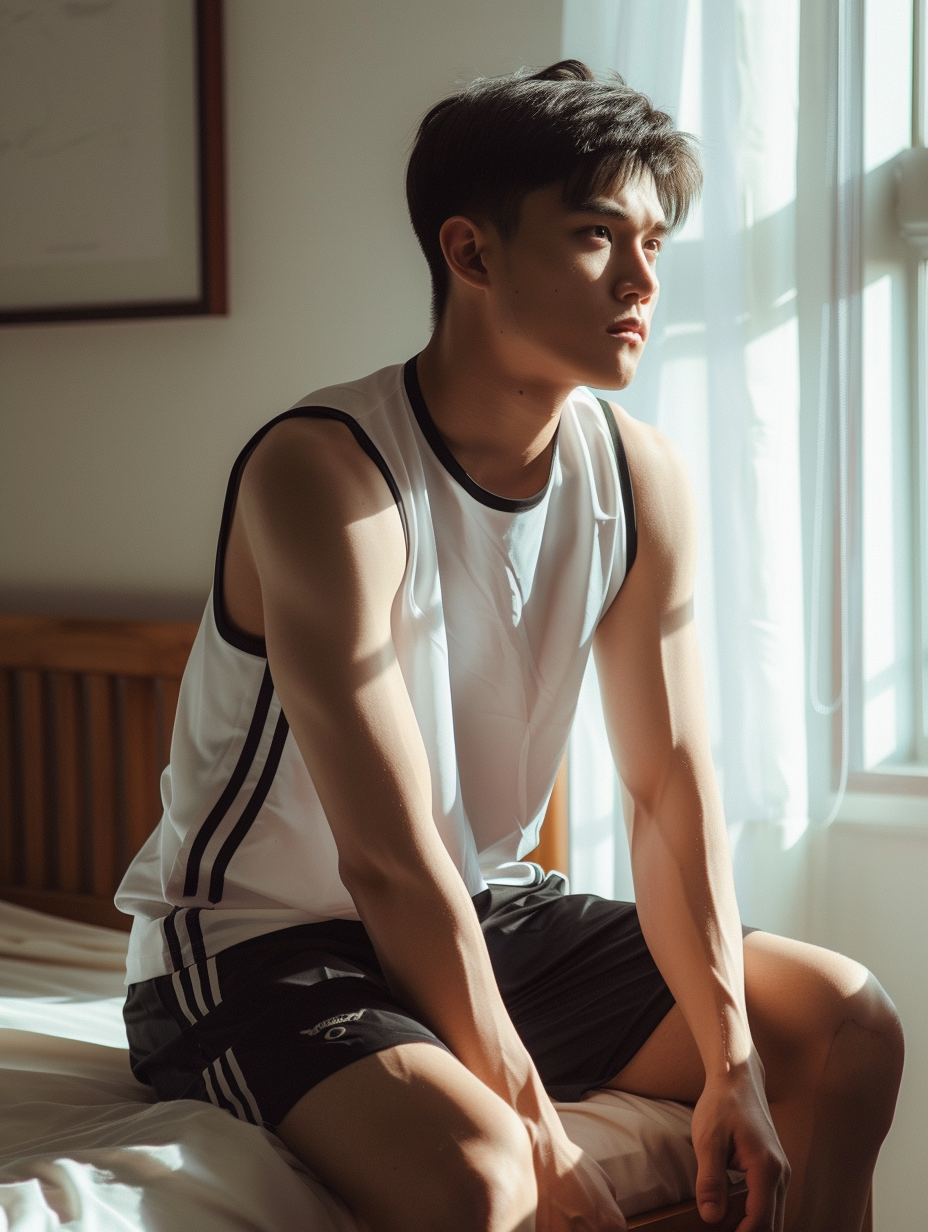 A young man sitting on his bed | Source: Midjourney