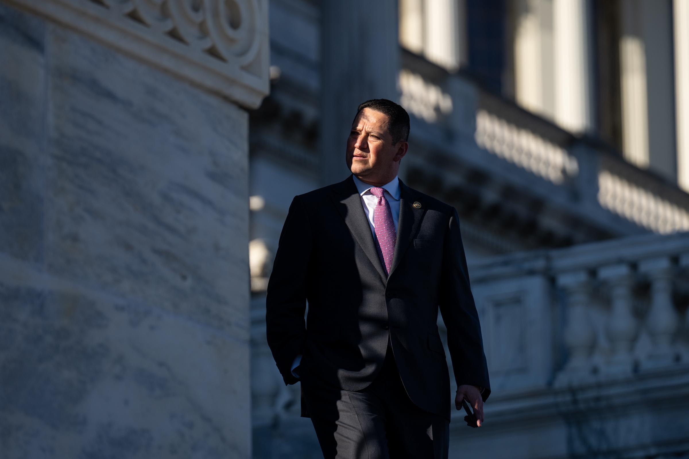 Rep. Tony Gonzales, R-Texas, walks down the House steps after a vote in the Capitol Thursday, January 11, 2024. | Source: Getty Images