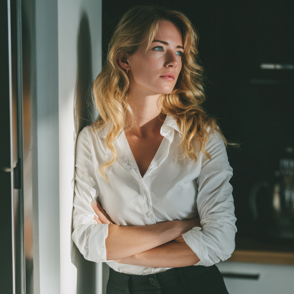 A woman leaning against a wall | Source: Midjourney