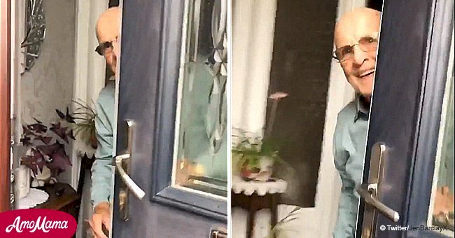 Student captures grandfather's sweet reaction when she visits him in this viral video