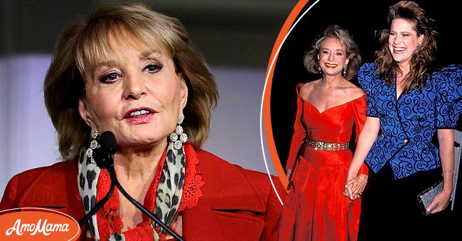 Barbara Walters at the "Traditional Home Magazine" 25th Anniversary Dinner and Classic Woman Awards on October 27, 2014, in New York City, and her with her daughter Jacqueline Guber at the Sixth Annual Television Academy Hall of Fame Induction Ceremony on January 7, 1990, at 20th Century Fox Studios in Century City, California | Photos: John Lamparski & Ron Galella, Ltd./Ron Galella Collection/Getty Images