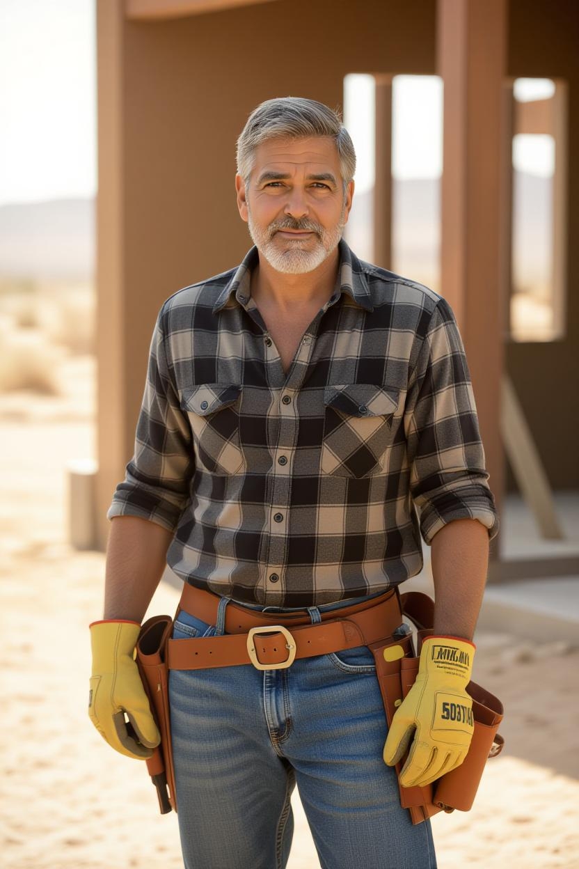 An AI-generated image of George Clooney as a construction worker | Source: Grok