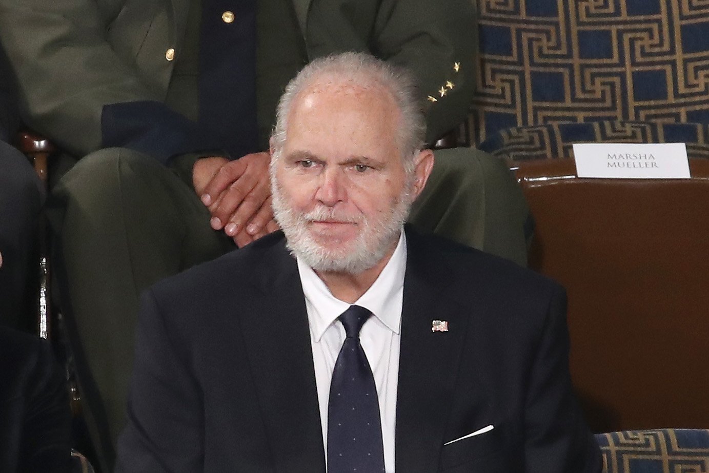 Rush Limbaugh sits in the First Lady's box ahead of the State of the Union address in the chamber of the U.S. House of Representatives on February 04, 2020, in Washington, DC. | Source: Getty Images