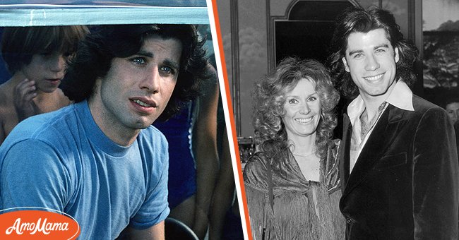 [Left] John Travolta role playing as Tod Lubitch in "The Boy in the Plastic Bubble" 1976; [Right] American actors John Travolta and Diana Hyland smile as they pose together at the 36th Annual Golden Apple Awards at the Beverly Wilshire Hotel, Beverly Hills, California. | Source: Getty Images