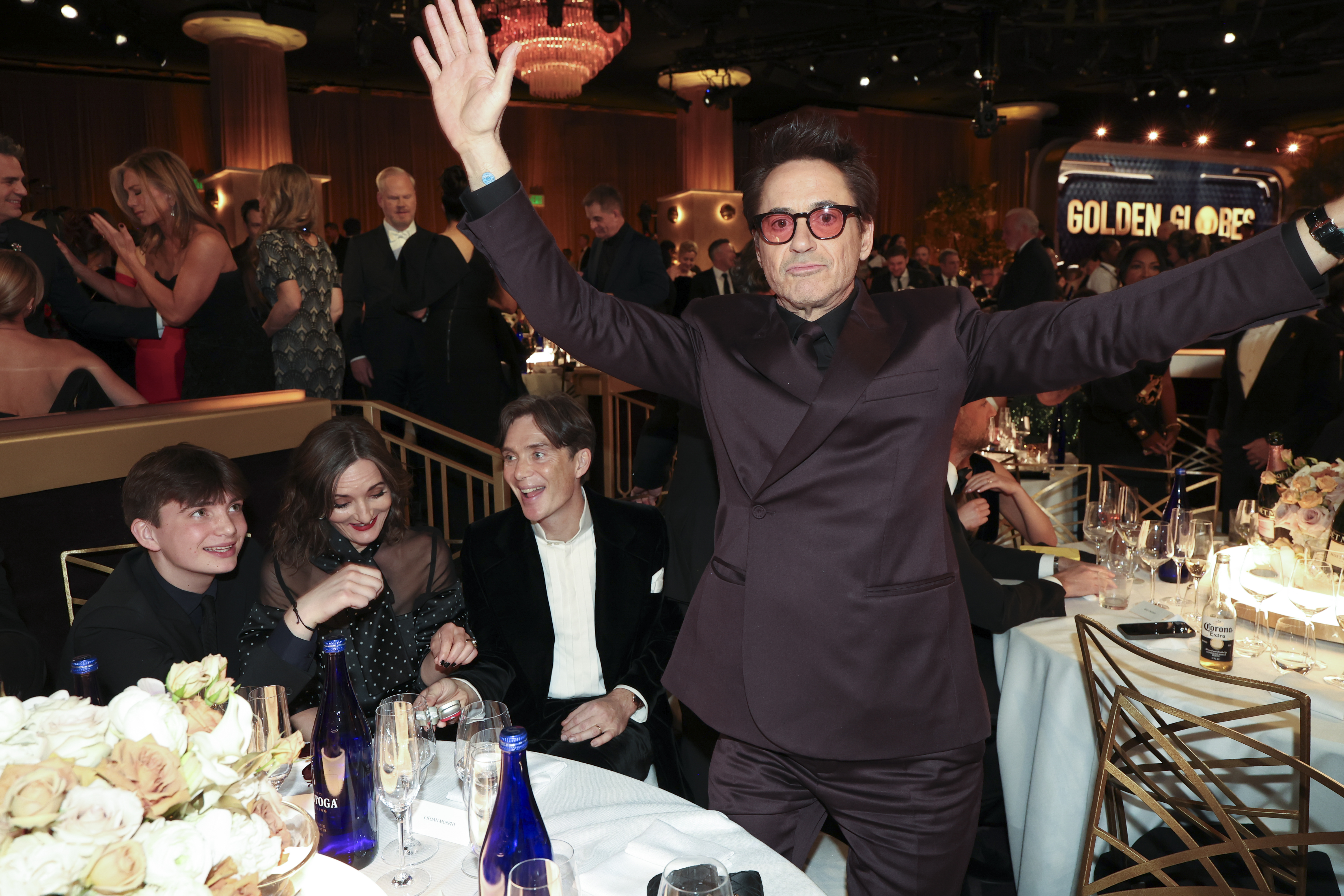 Aran Murphy, Yvonne McGuinness, Cillian Murphy and Robert Downey Jr. at the 81st Golden Globe Awards on January 7, 2024 in Beverly Hills, California | Source: Getty Images