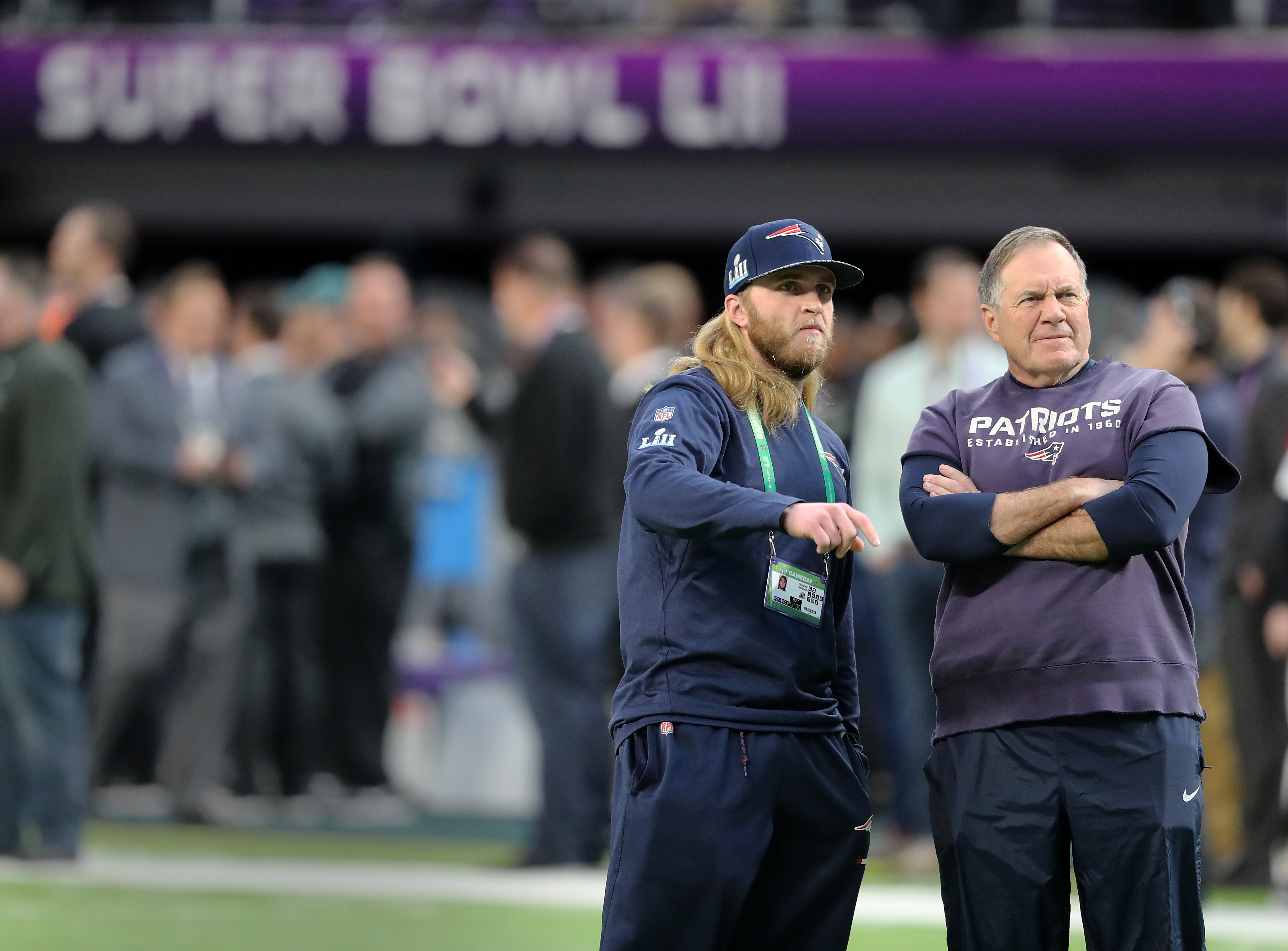 Bill Belichick and Steve Belichick before Super Bowl LII at US Bank Stadium in Minneapolis on Feb. 4, 2018 | Source: Getty Images