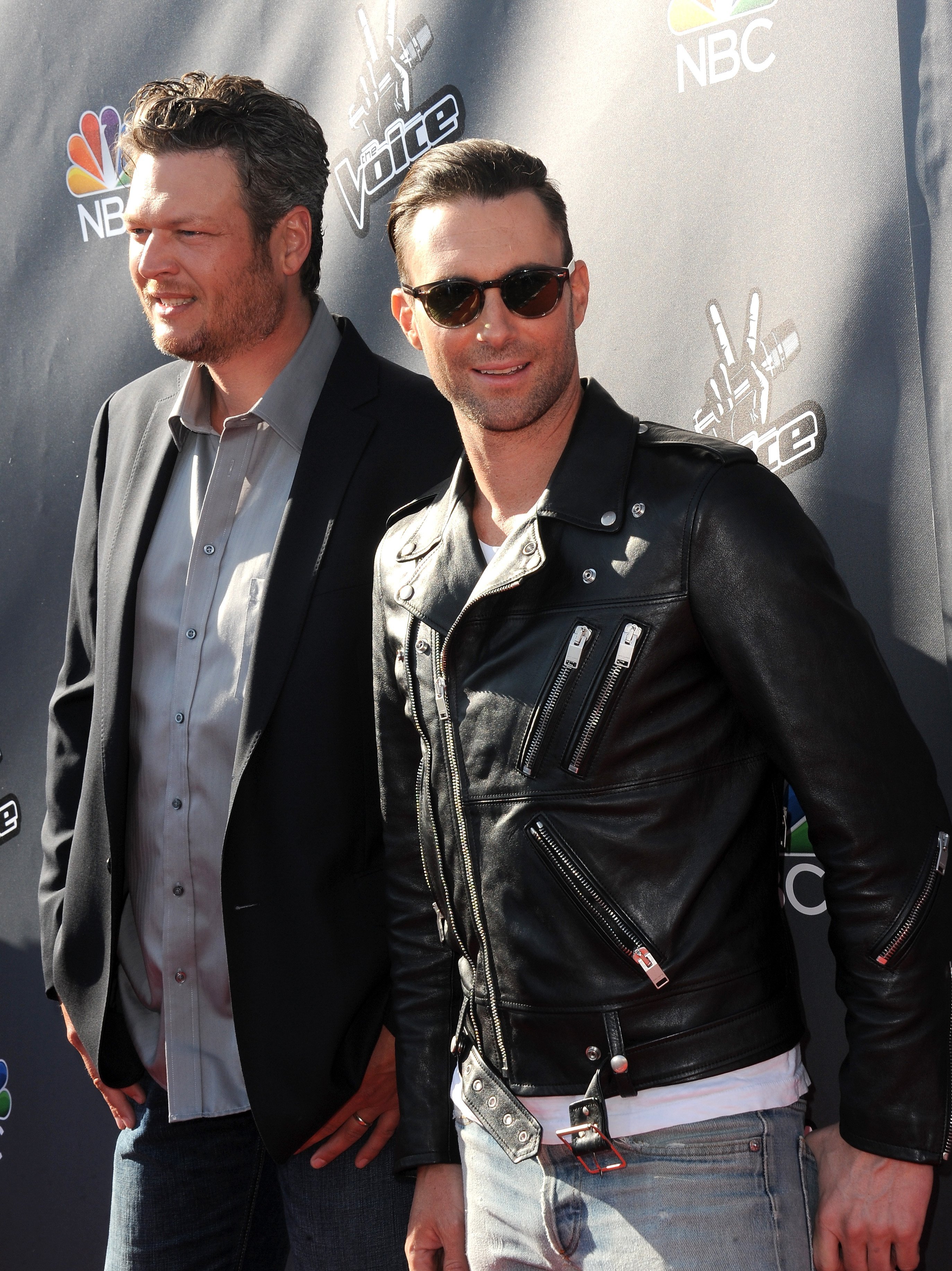 Blake Shelton and Adam Levine arrive for NBC's "The Voice" Red Carpet Event held at The Sayers Club on April 3, 2014. | Source: Getty Images