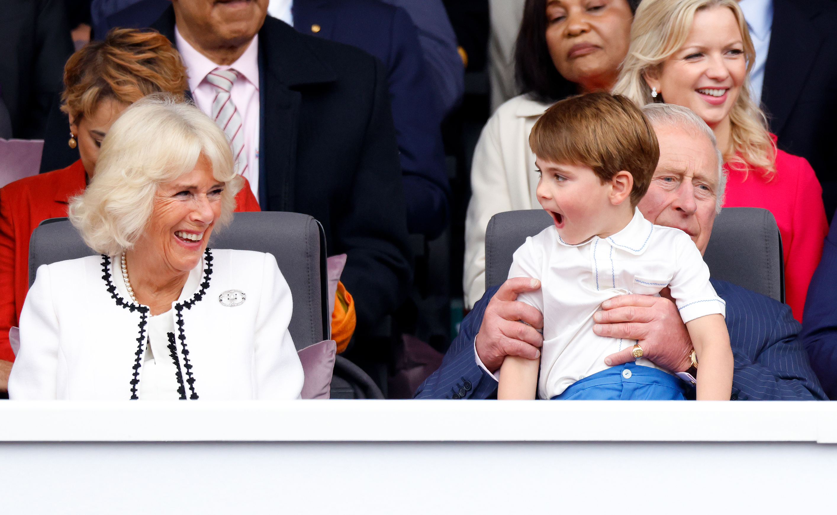 Camilla, Duchess of Cornwall, Prince Charles, Prince of Wales, and Prince Louis of Cambridge attend the Platinum Pageant in London, England, on June 5, 2022. | Source: Getty Images