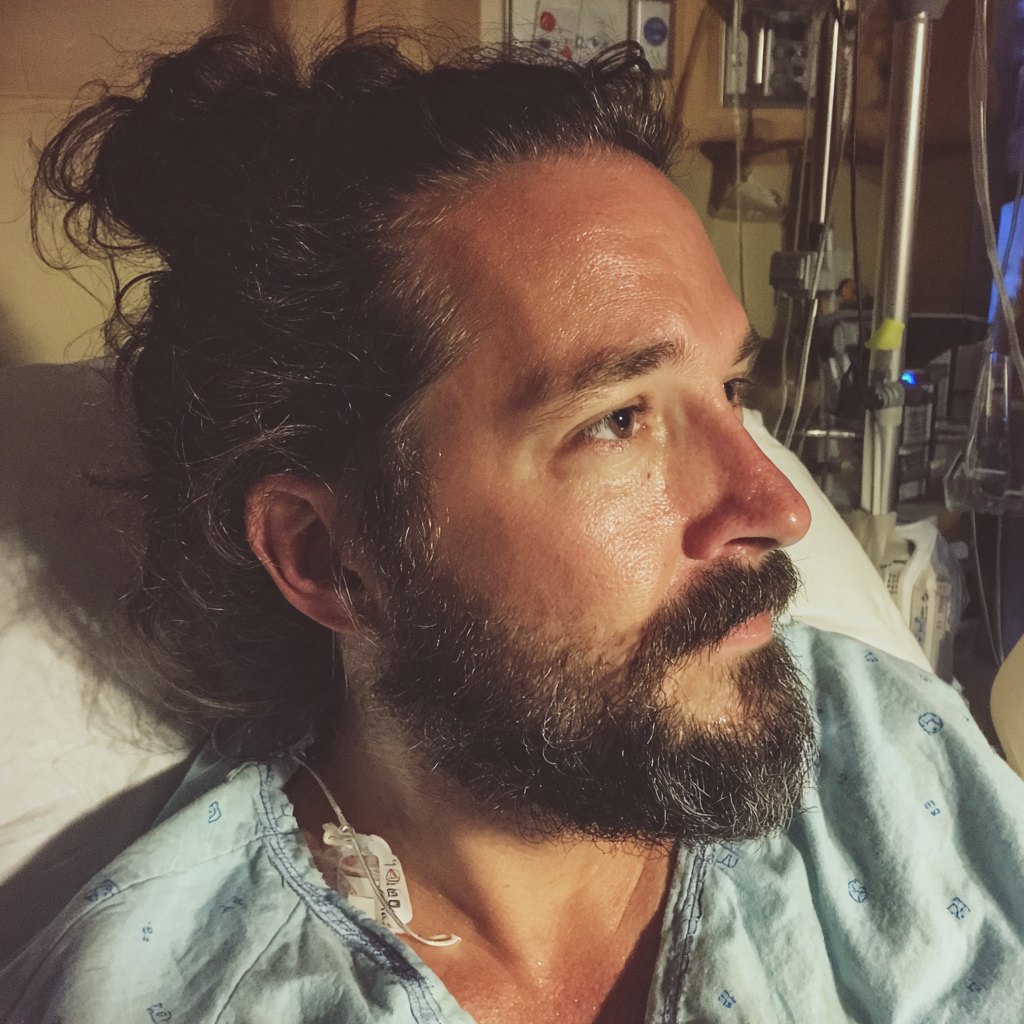 A close-up of a man sitting in a hospital bed | Source: Midjourney