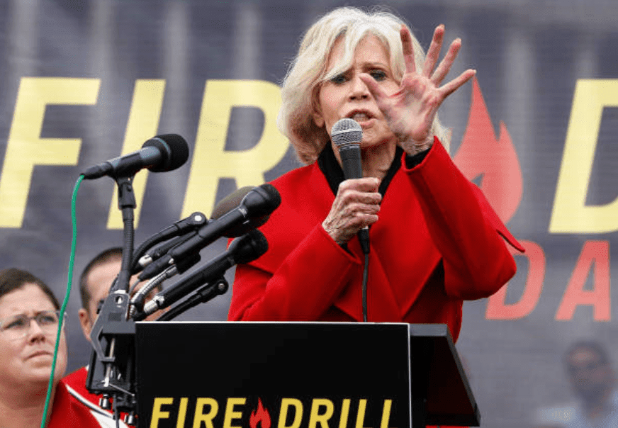 Before her third arrest in a row, Jane Fonda speaks during "Fire Drill Friday" climate change protest, on October 25, 2019, Washington, DC | Source: John Lamparski/Getty Images