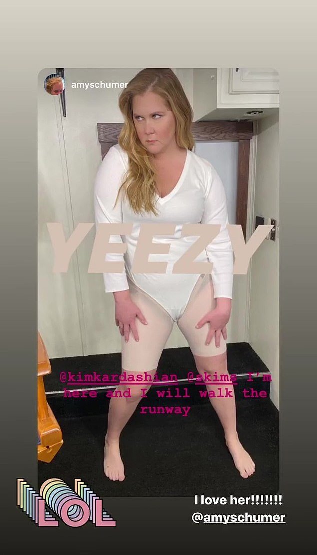 Amy Schumer looking moody as she tried on a "Yeezy" look. | Photo: Instagram/kimkardashian