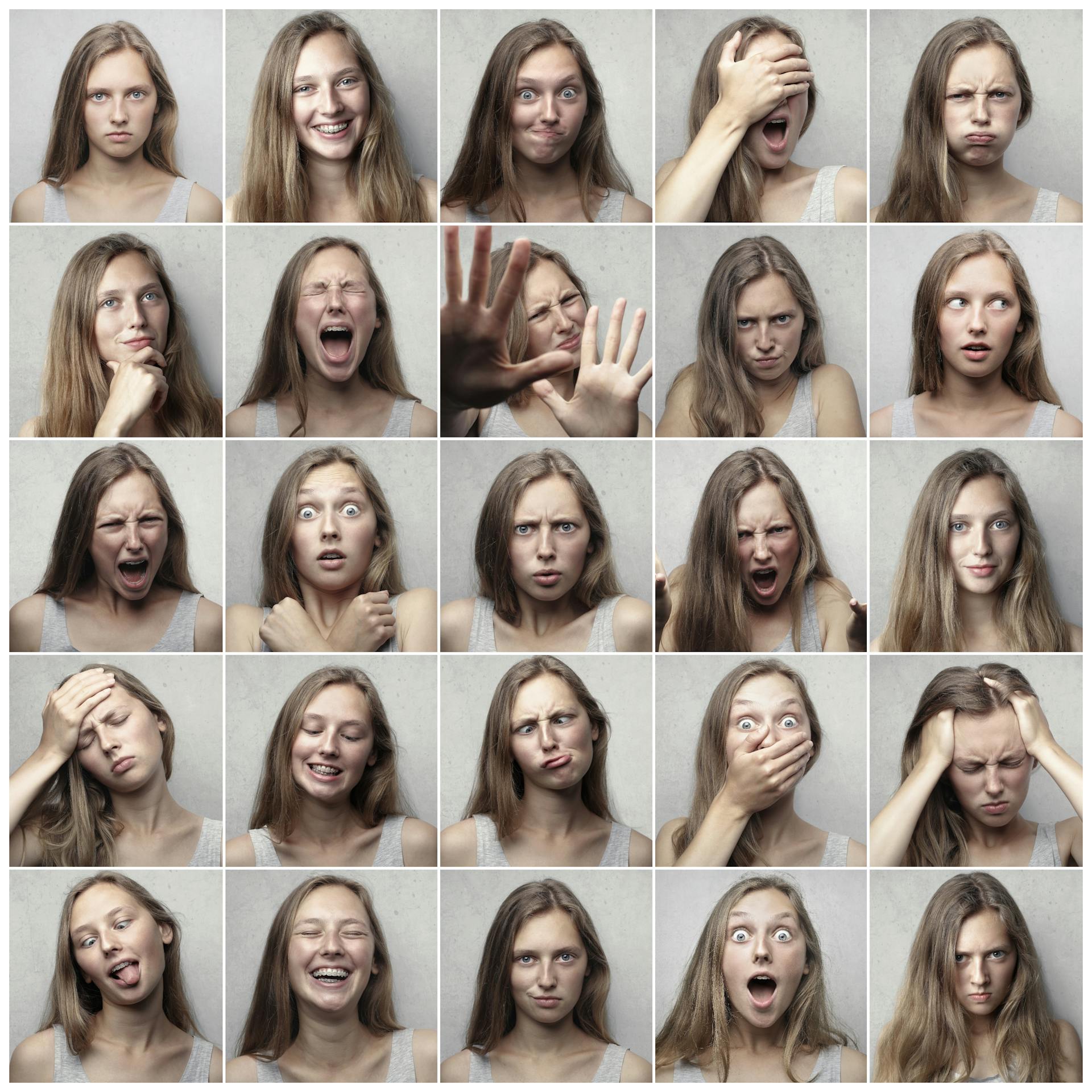 Collage of a woman showing different facial expressions | Source: Pexels