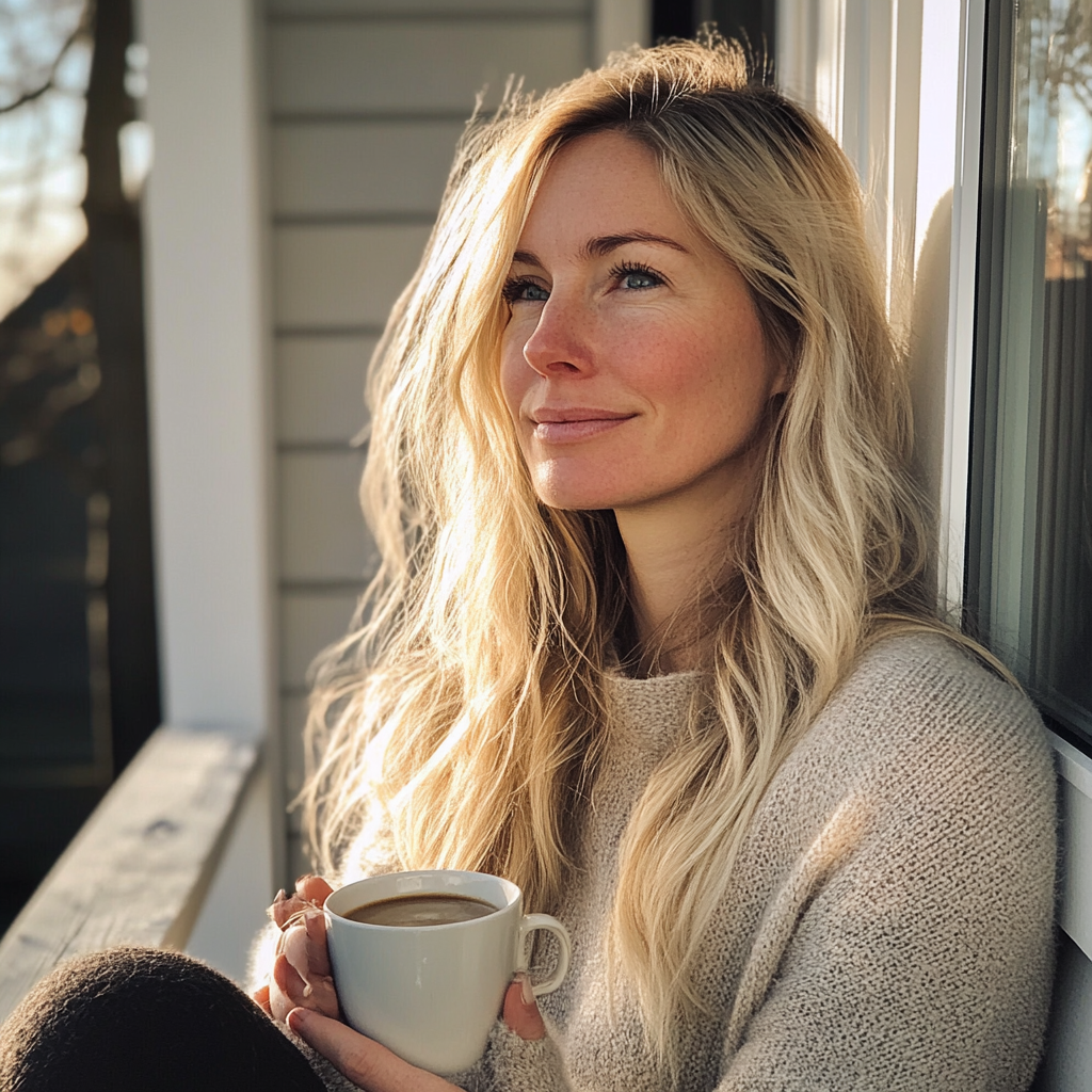 A woman sitting on a porch | Source: Midjourney