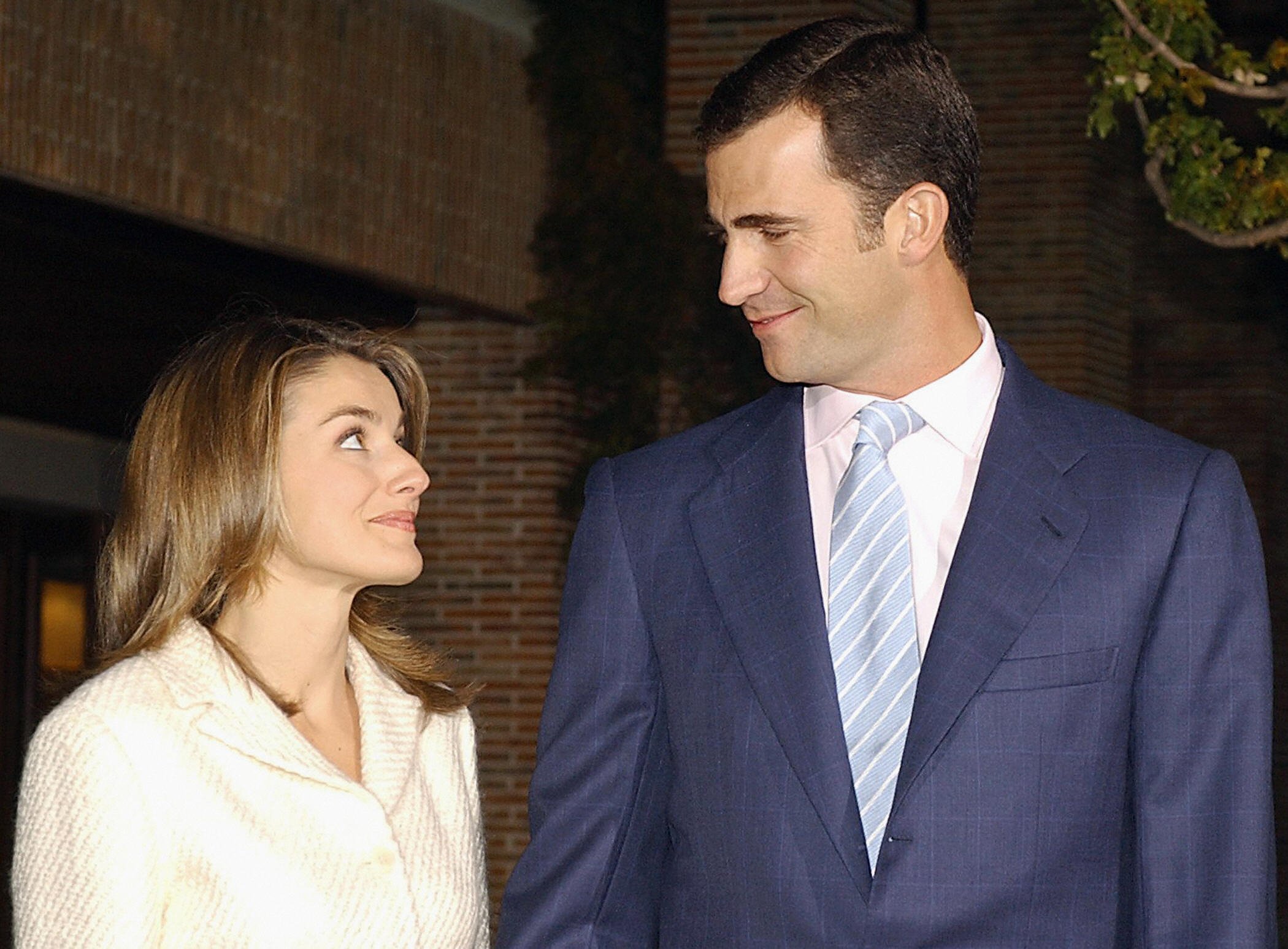 Prince Felipe of Spain poses with his fiancee, Spanish journalist, Letizia Ortiz...
