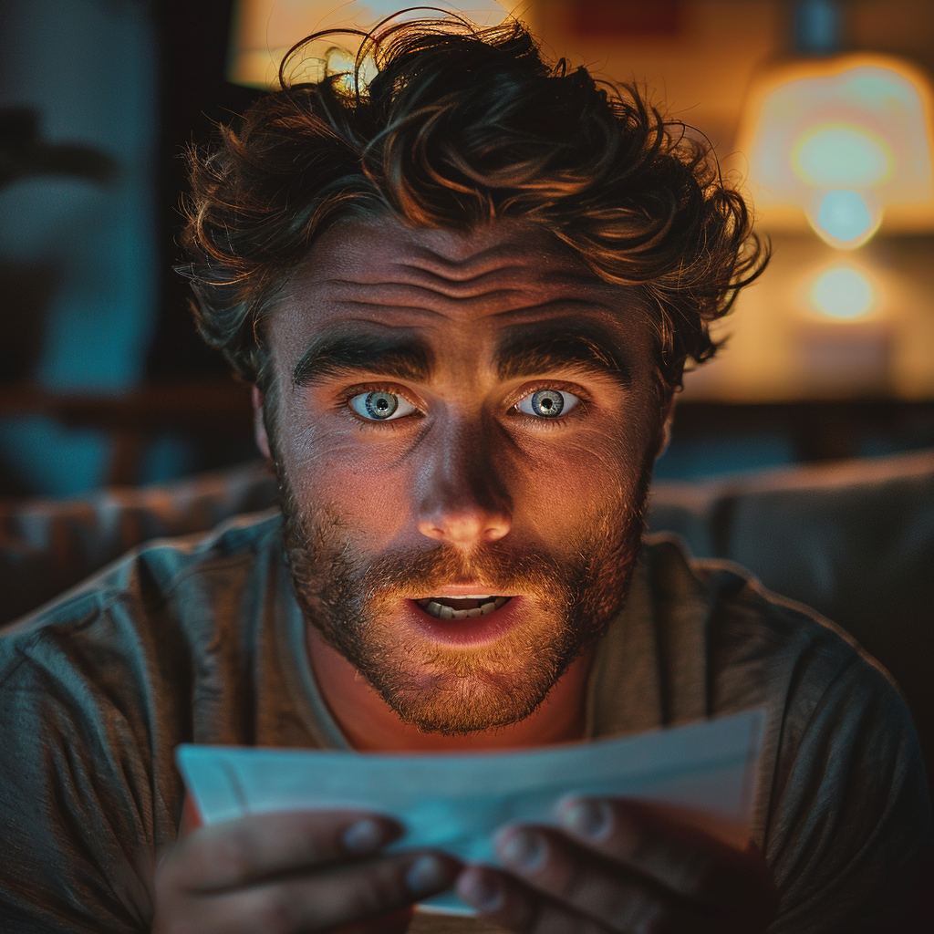 Shocked man holding an envelope | Source: Midjourney