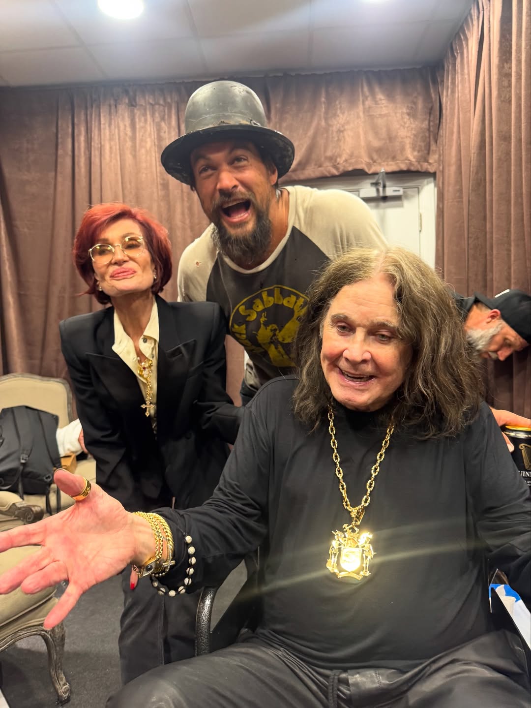 Sharon and Ozzy Osbourne with Jason Momoa from a post dated July 7, 2025. | Source: Instagram/ozzyosbourne