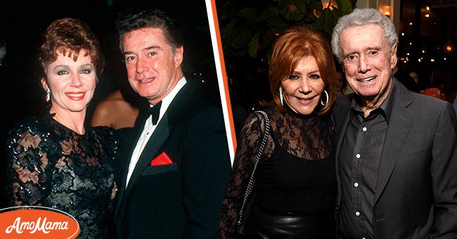 Joy and Regis Philbin at Forbes Magazine's 70th Anniversary Celebration in Far Hills, New Jersey on May 28, 1987, and the couple at the Los Angeles screening of "BURDEN" on February 27, 2020, in California. | Source: Ron Galella, Ltd./Ron Galella Collection & Michael Kovac/Getty Images