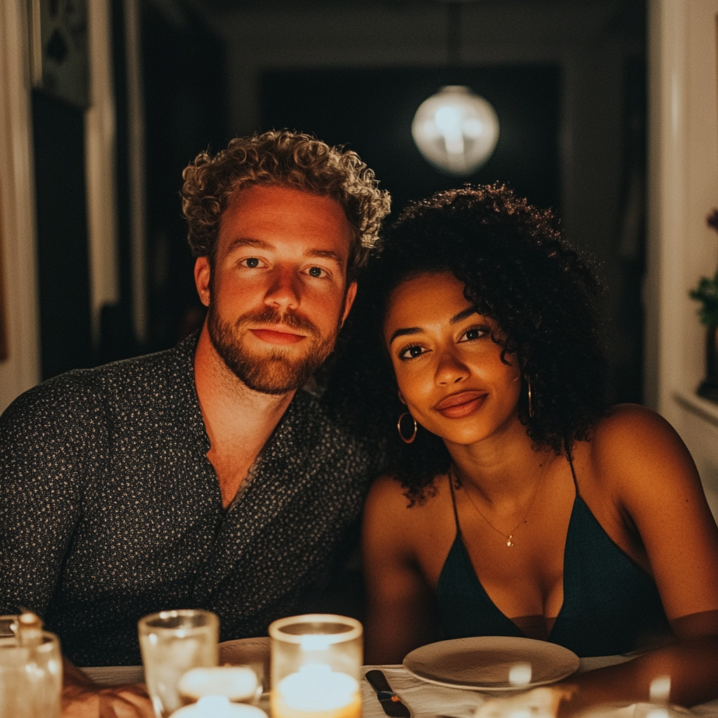 A couple sitting at a dinner table | Source: Midjourney