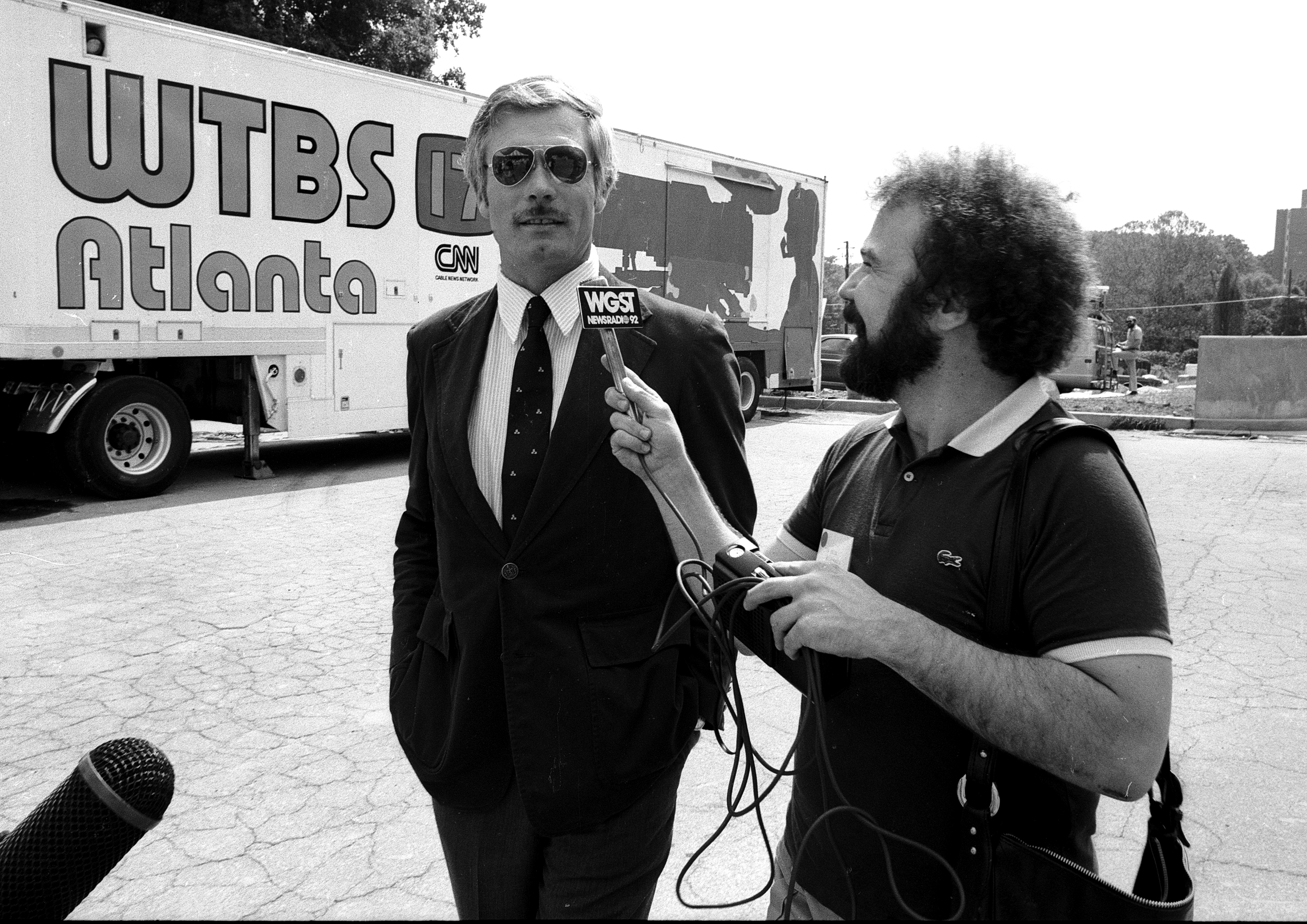 Ted Turner and WGST's Tom Houck attend official CNN Launch event at CNN Techwood Drive World Headquarters in Atlanta Georgia, June 1, 1980 | Source: Getty Images