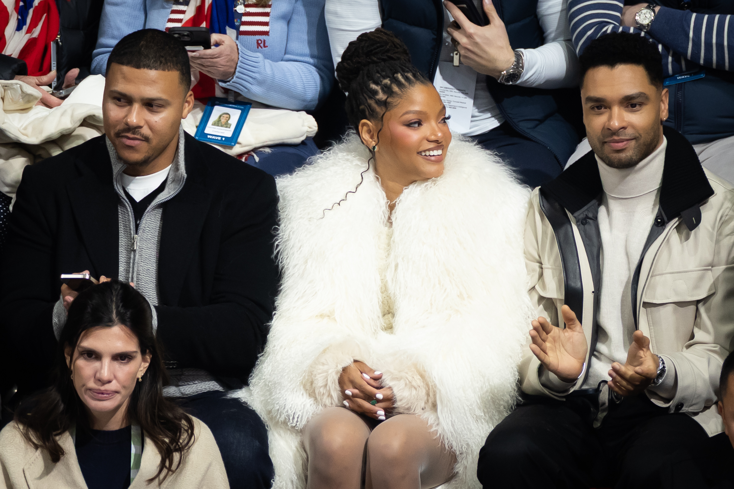 Halle Bailey and Regé-Jean Page attend the Women's Single Skating - Short Program on day 11 of the Milano Cortina Winter Olympic games at Milano Ice Skating Arena on February 17, 2026, in Milan, Italy | Source: Getty Images