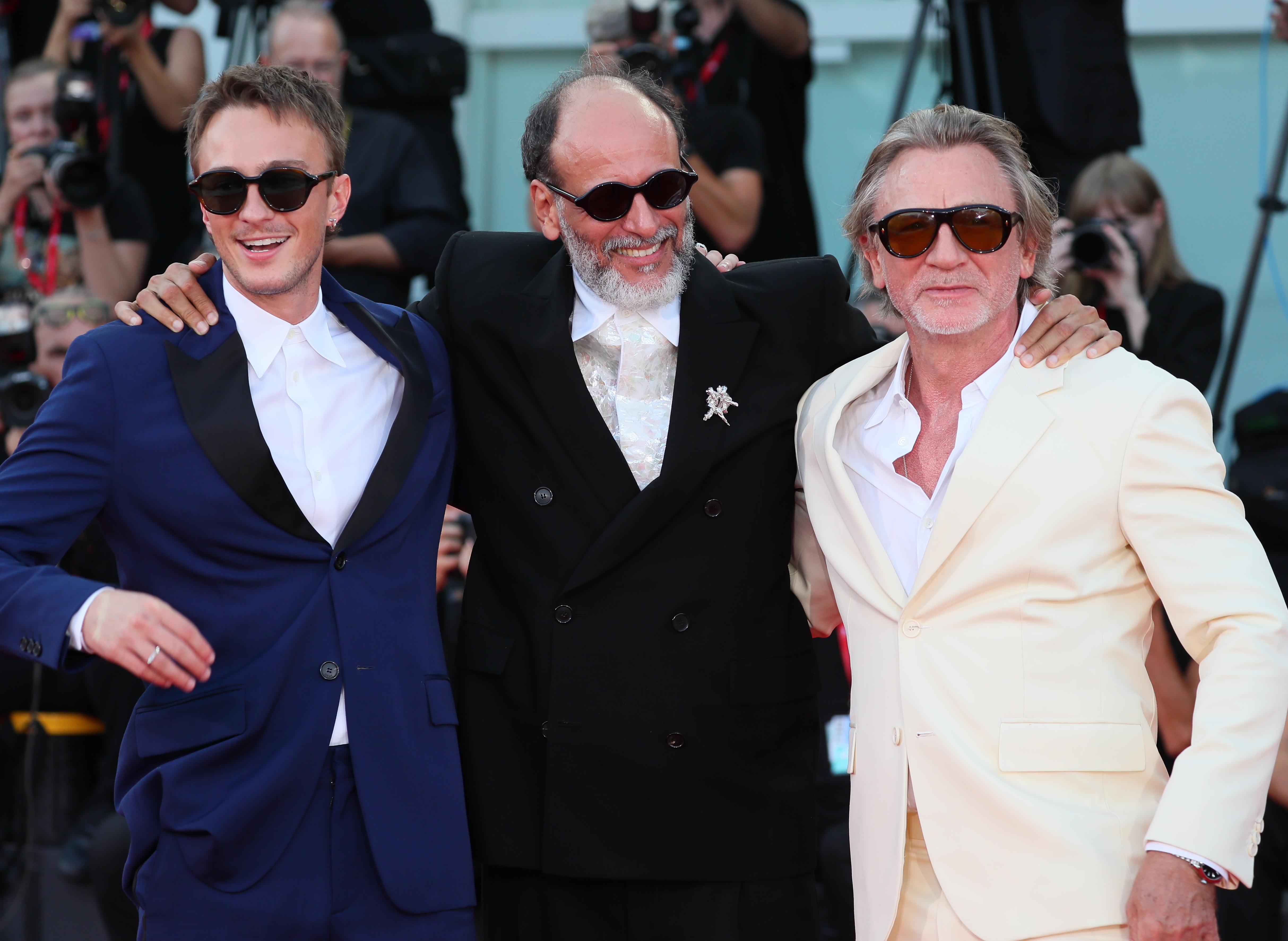 Drew Starkey, Luca Guadagnino, and Daniel Craig on September 3, 2024, in Venice, Italy | Source: Getty Images