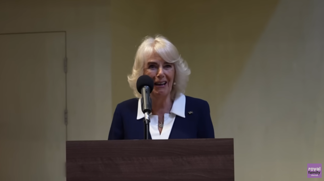 Queen Camilla laughs as she jokes in a speech about taking King Charles III's role as patron of the Garden Museum, June 2024. | Source: YouTube