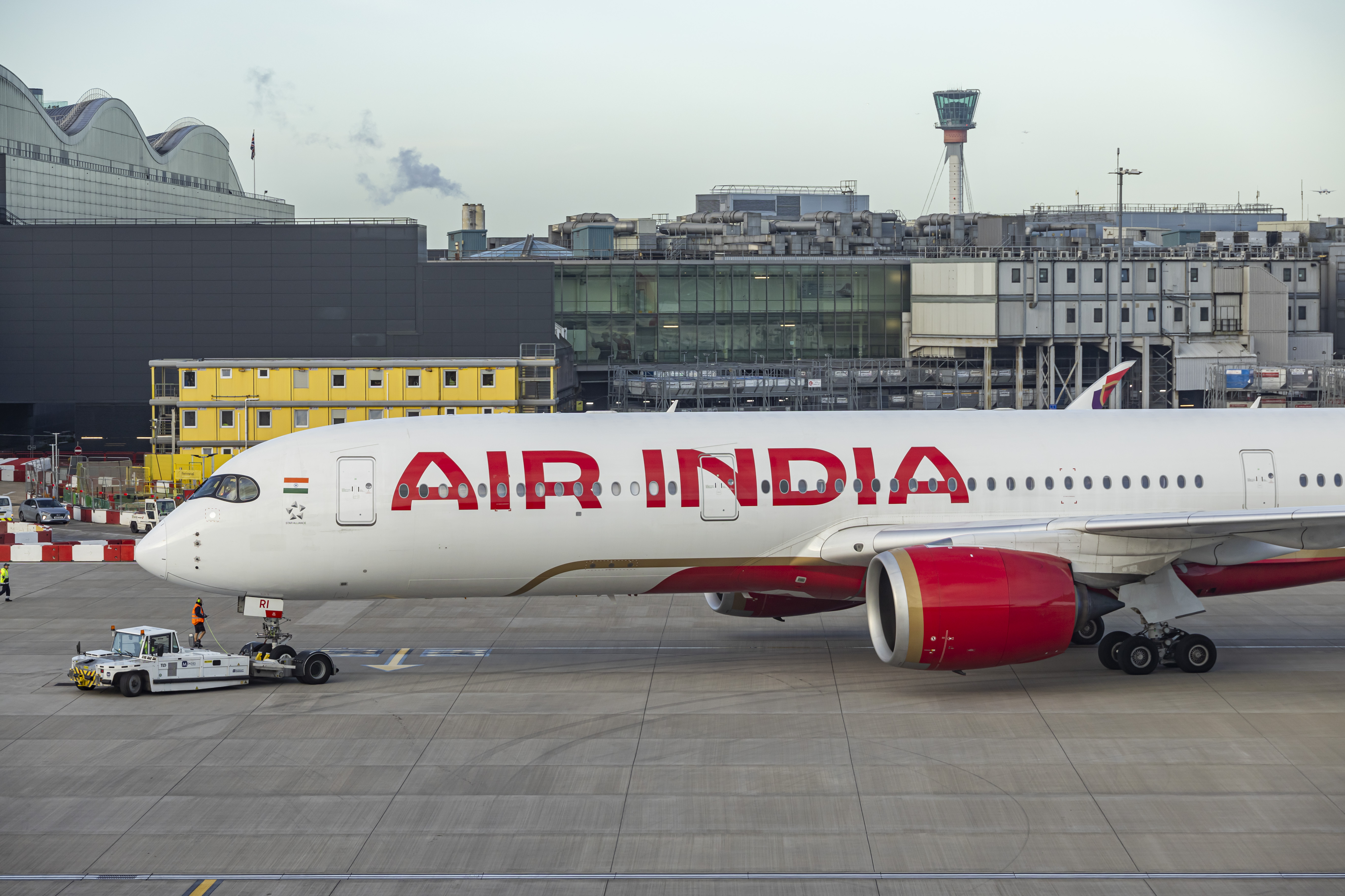 Air India Airbus A350-900 aircraft spotted towed to prepare for departure on the tarmac of London Heathrow Airport in the United Kingdom, on November 13, 2024 | Source: Getty Images