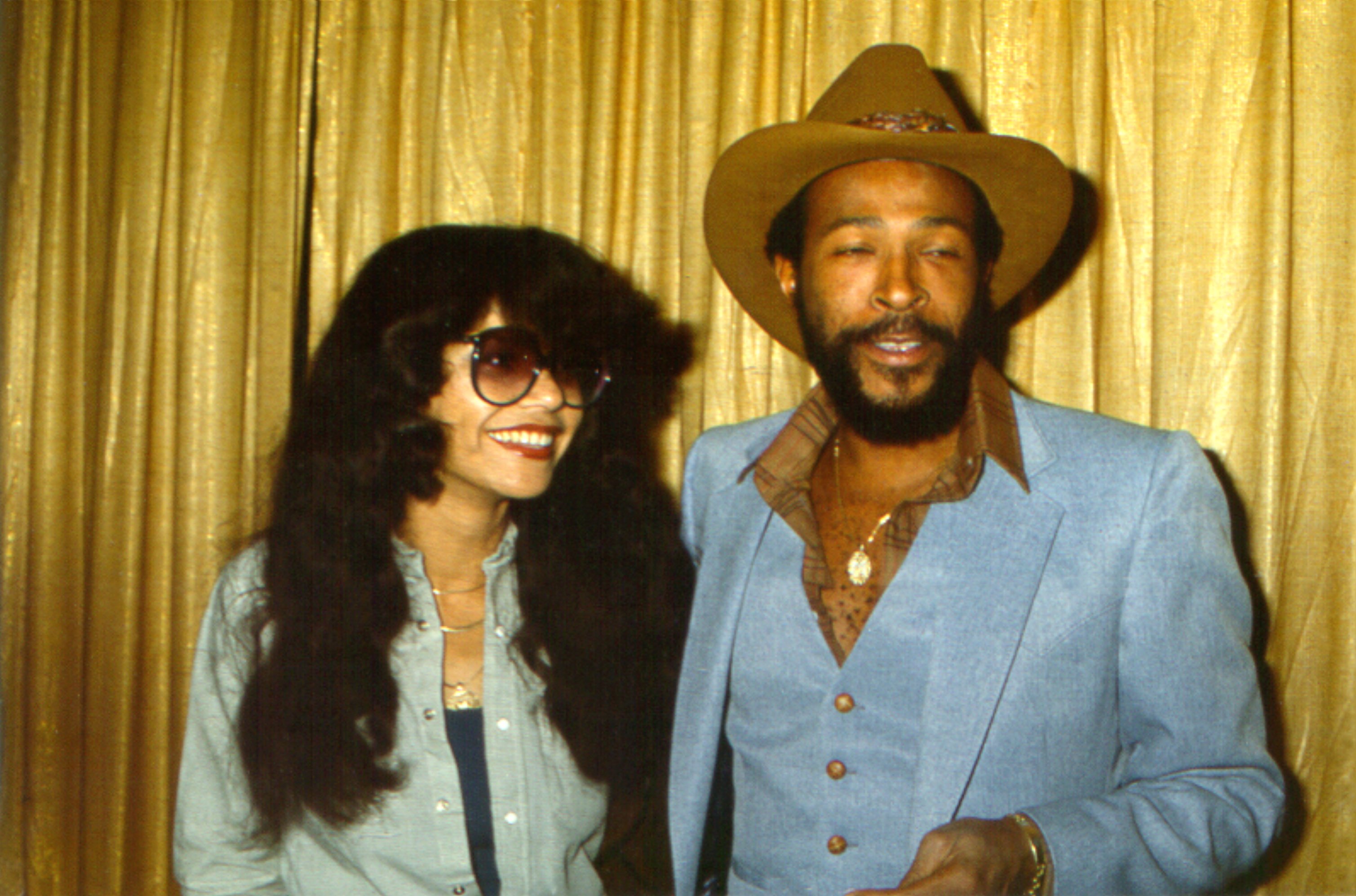 R&B singer Marvin Gaye poses for a portrait at an event with his wife Janice Gaye on October 31, Halloween, 1977 in Los Angeles, California. | Source: Getty Images