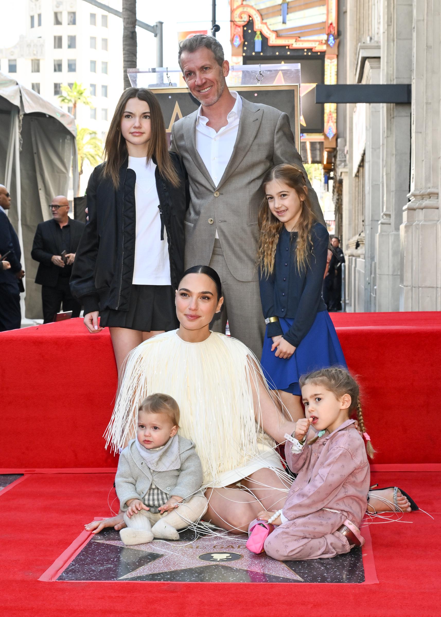 Alma Varsano, Ori Varsano, Gal Gadot, Jaron Varsano, Maya Varsano, and Daniella Varsano arrive at the ceremony honoring Gal Gadot with a Star on the Hollywood Walk Of Fame on March 18, 2025, in Hollywood, California | Source: Getty Images