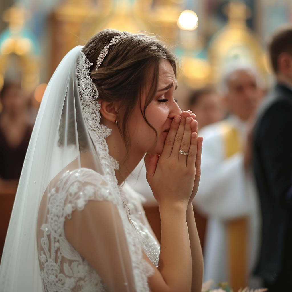 A bride crying