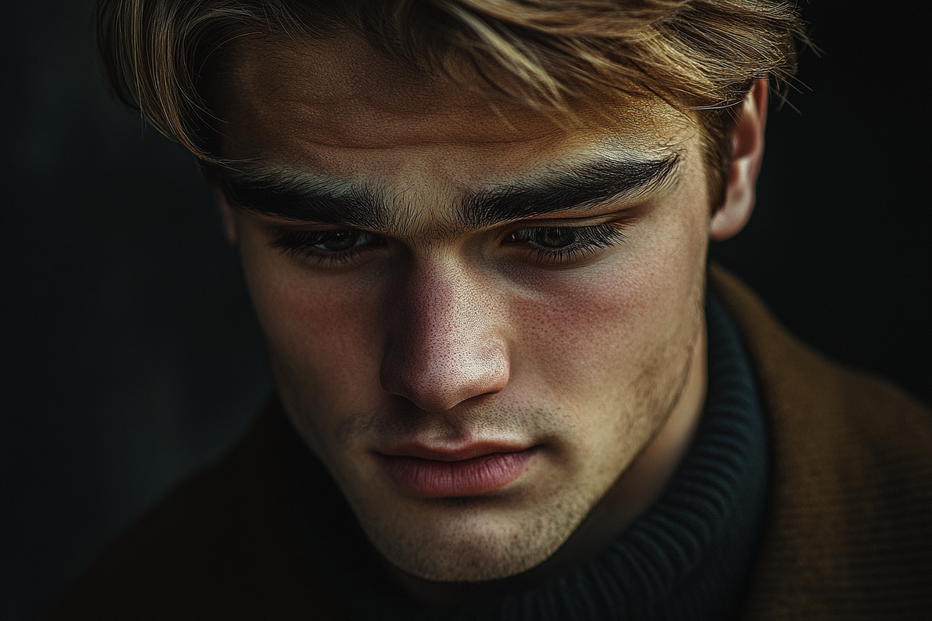 Close-up of a man's face, looking down | Source: Midjourney