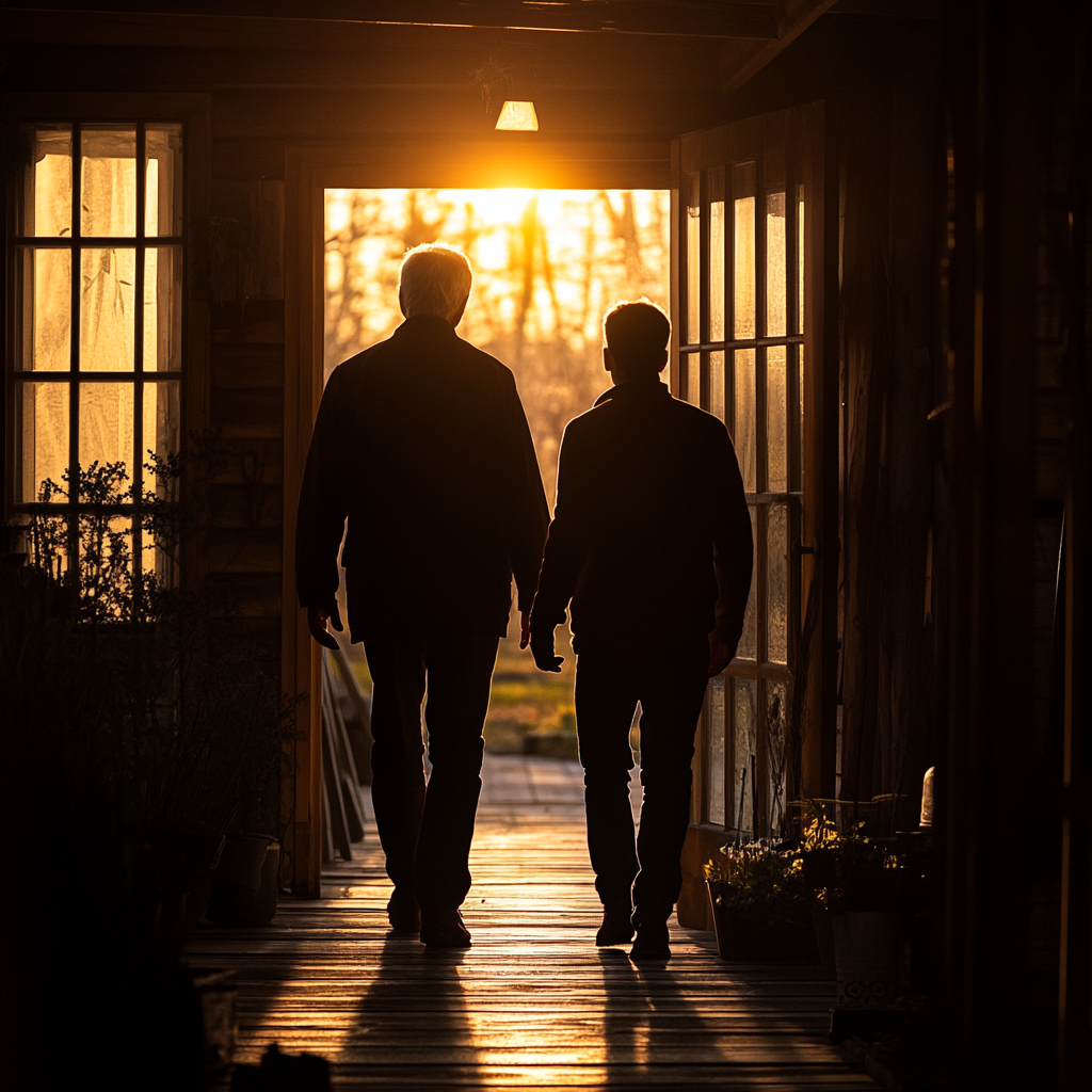 Silhouette of a man with a teenage boy | Source: Midjourney