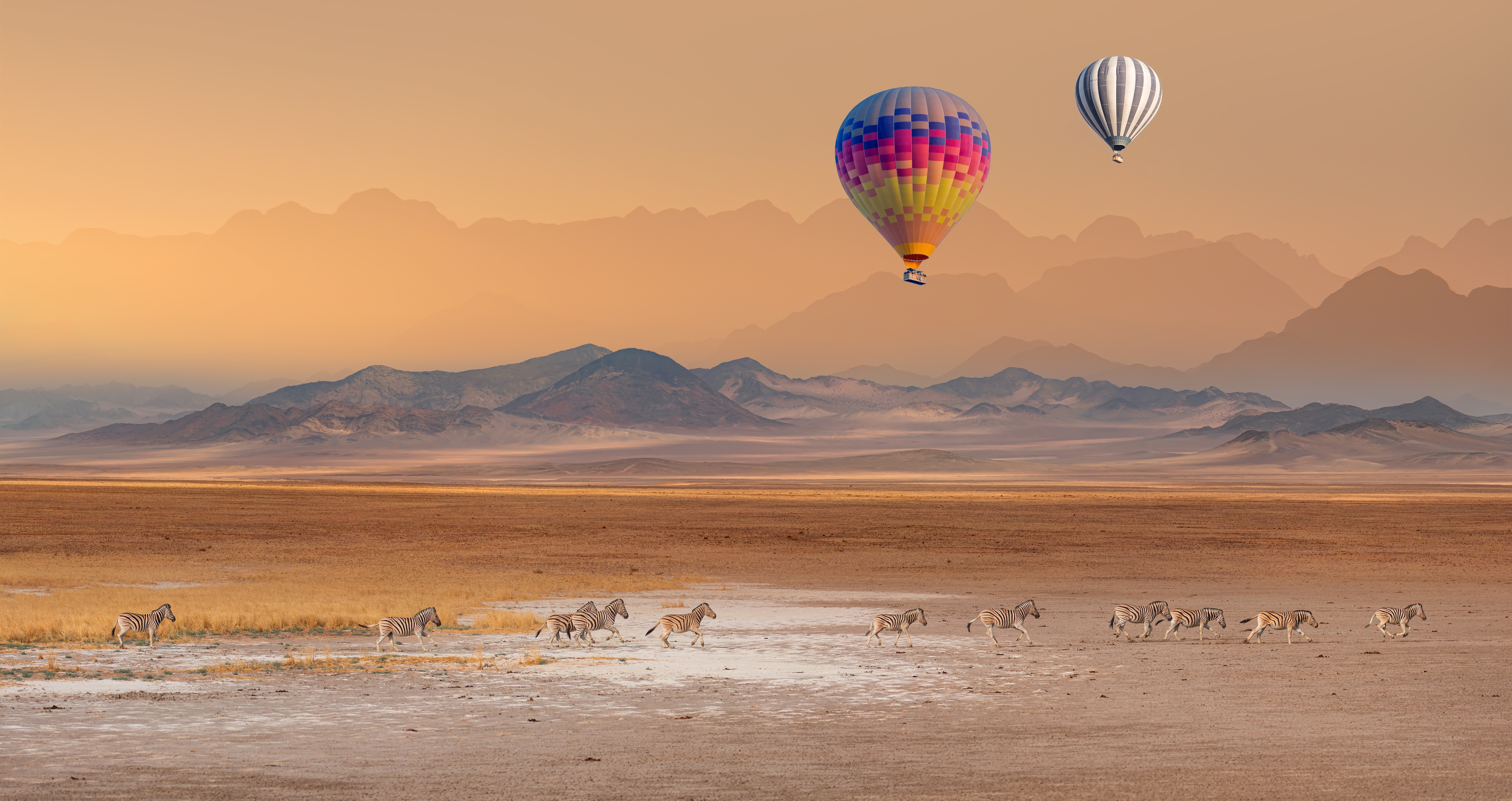 A hot air balloons flying over the African Savanna | Source: Shutterstock