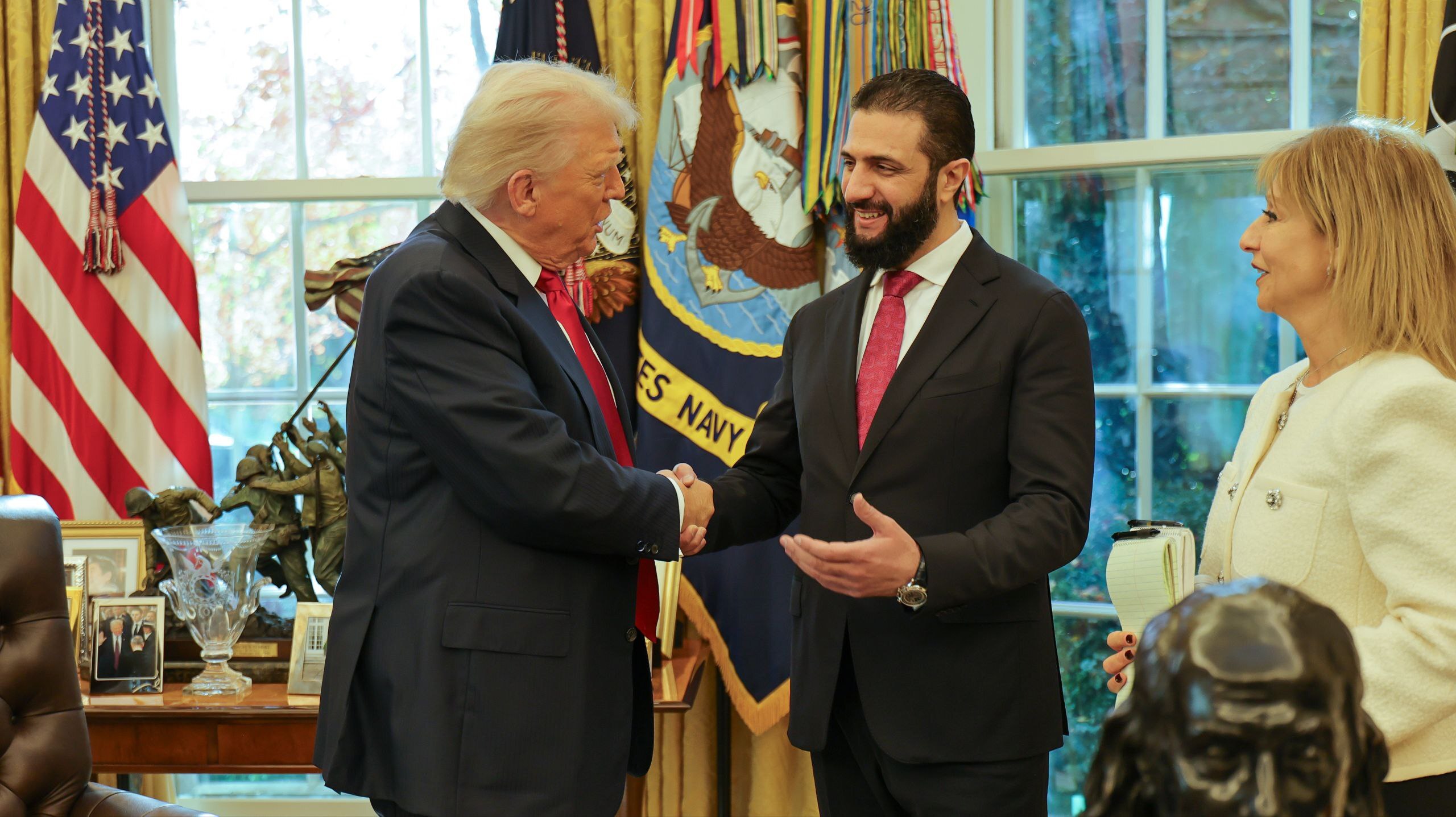 United States President Donald Trump meets with Syrian President Ahmed al-Sharaa on November 10, 2025 | Source: Getty Images