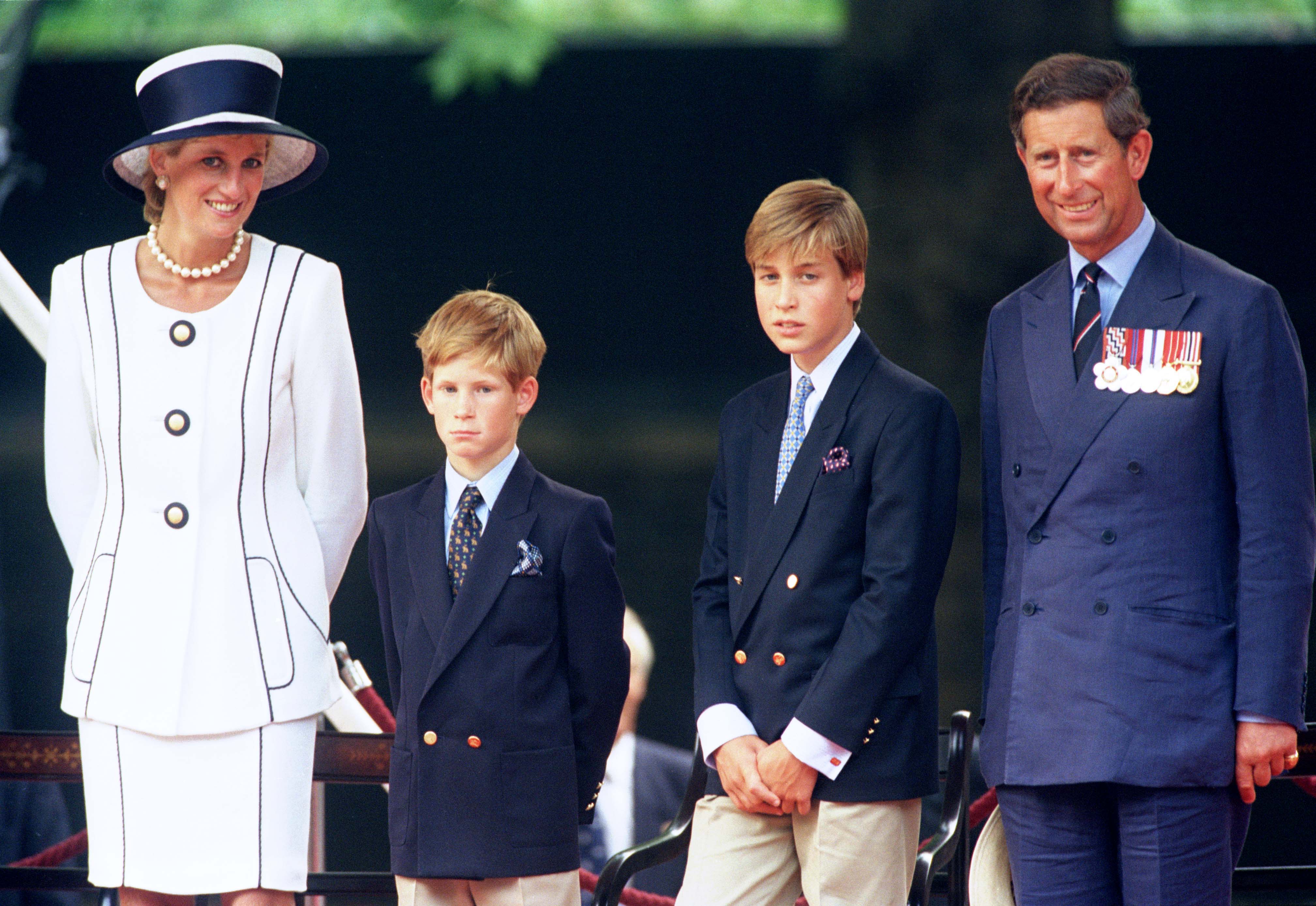 Prince Charles and Princess Diana, of Wales, Princes William and Prince Harry at The Vj Day 50Th Anniversary Celebrations, London. | Source: Getty Images