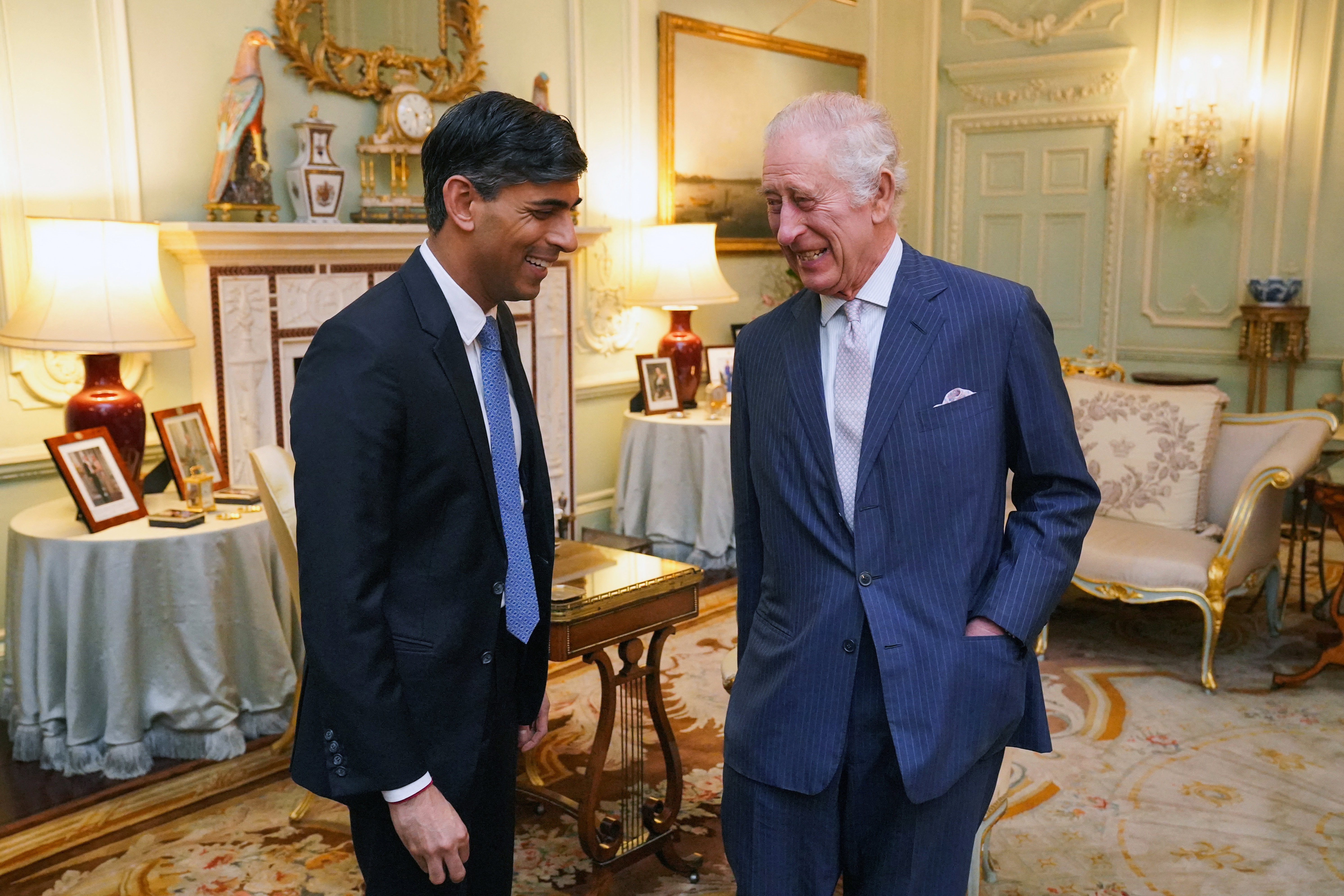 Rishi Sunak and King Charles III at Buckingham Palace, in central London, on February 21, 2024 | Source: Getty Images