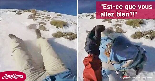 Un alpiniste sauve une femme qui glissait la tête la première le long d'un volcan couvert de neige