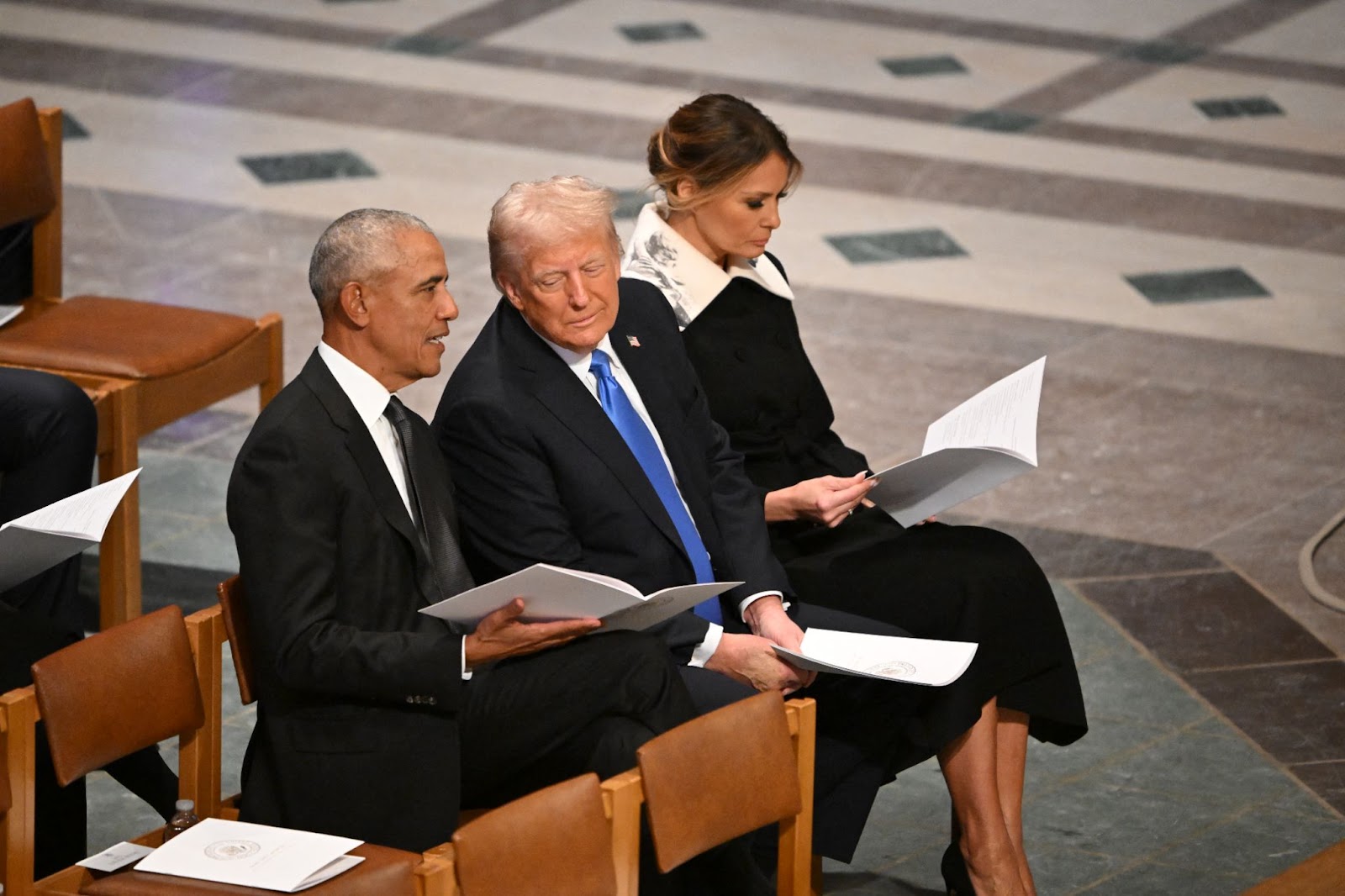 Barack Obama with Donald and Melania Trump at the state funeral for former U.S. President Jimmy Carter in Washington, D.C., on January 9, 2025 | Source: Getty Images