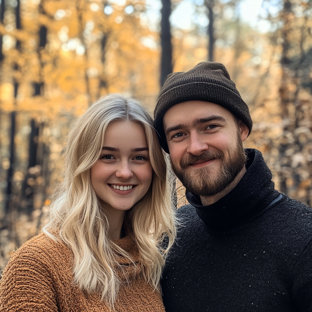 A happy couple in the woods | Source: Midjourney