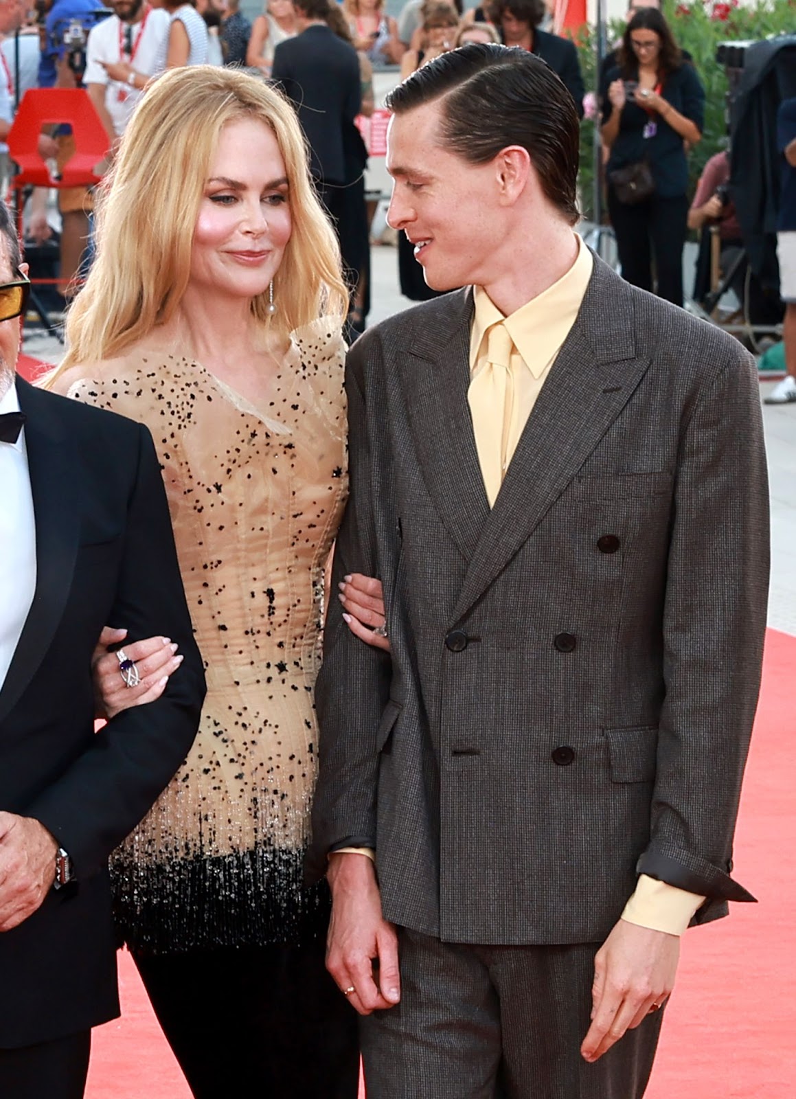 Nicole Kidman and Harris Dickinson at a red carpet for "Babygirl" during the 81st Venice International Film Festival on August 30, 2024, in Venice, Italy. | Source: Getty Images