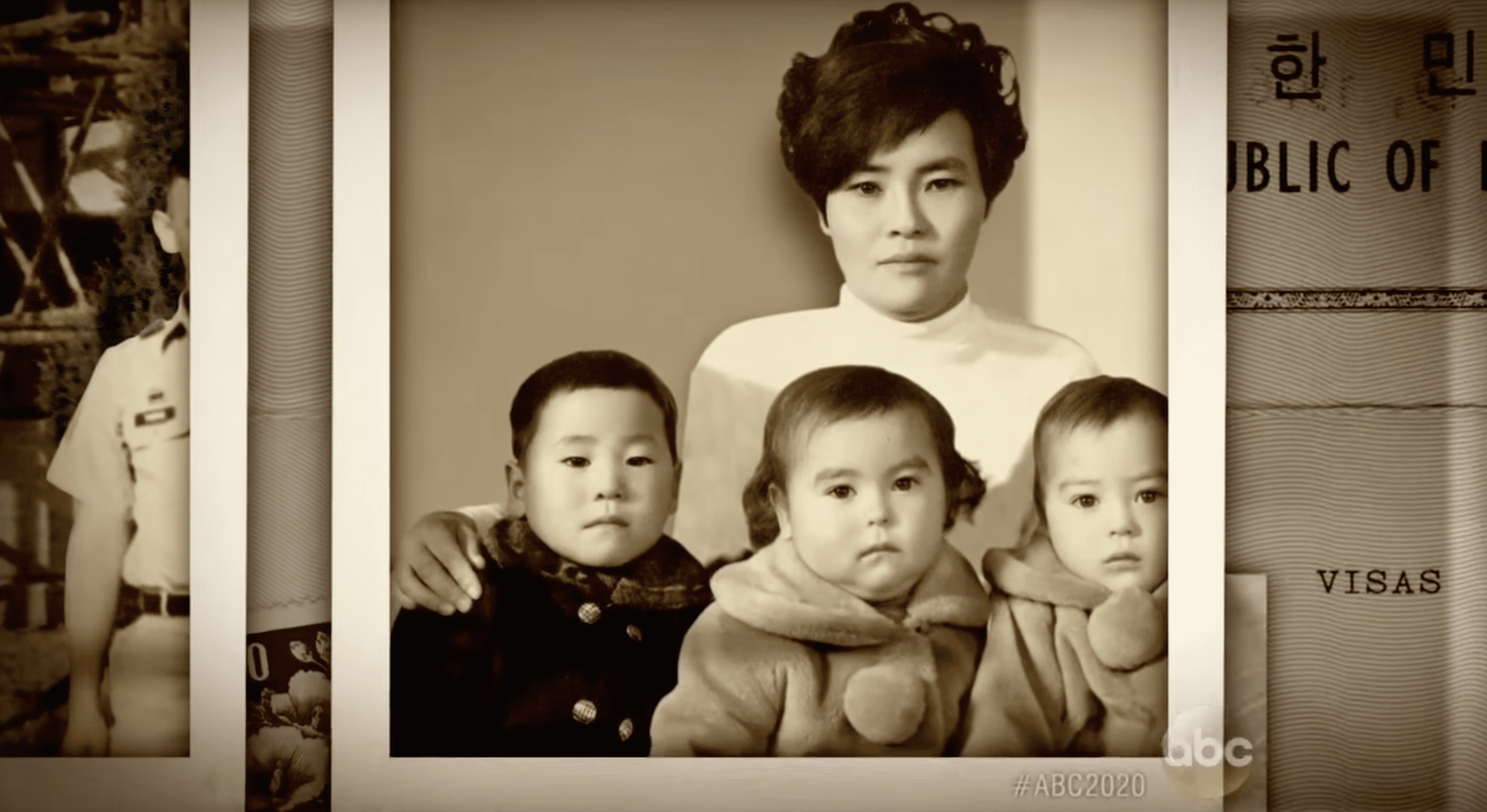 Connie pictured with the twins Sandra and James, and her other son, Jae-Im. | Photo: YouTube.com/ABC News