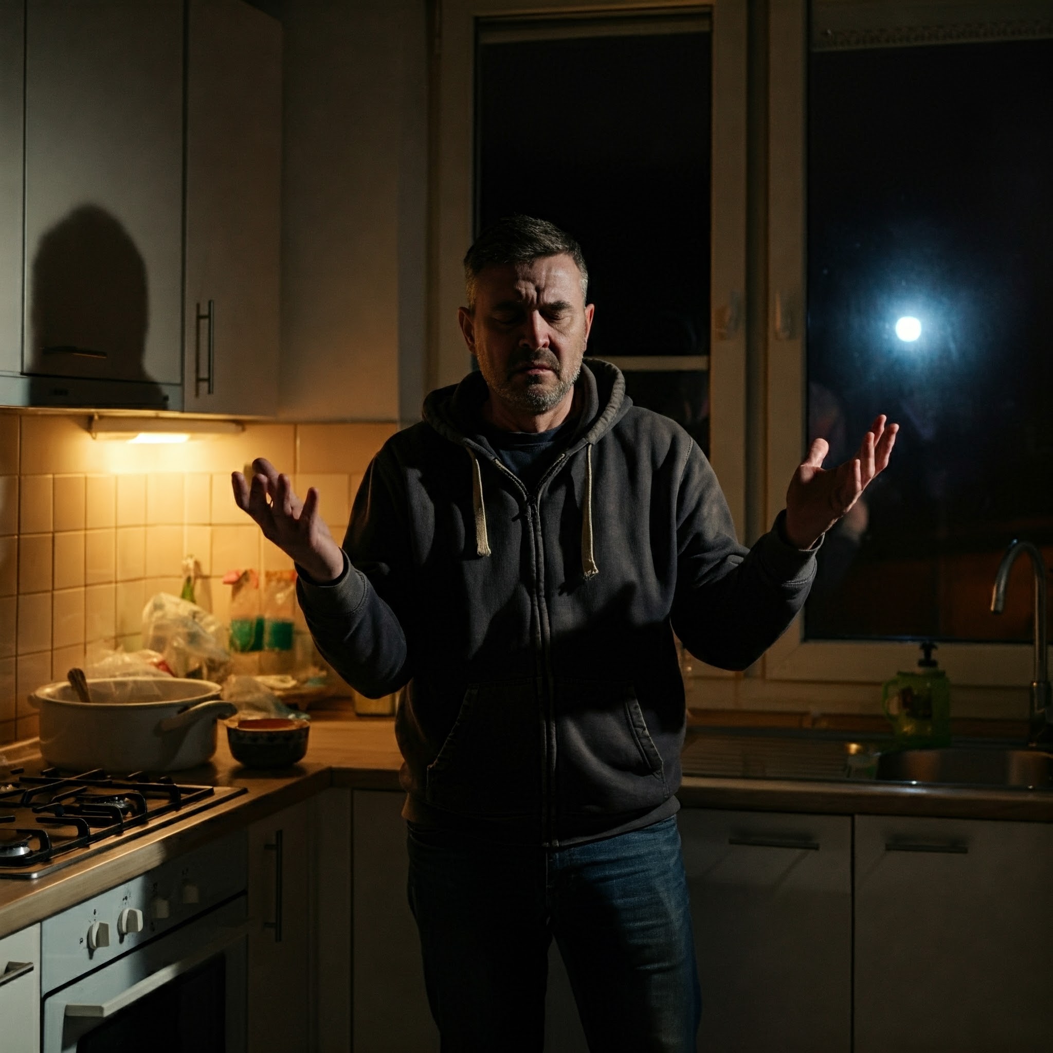 A man with his hands up in a kitchen | Source: Gemini