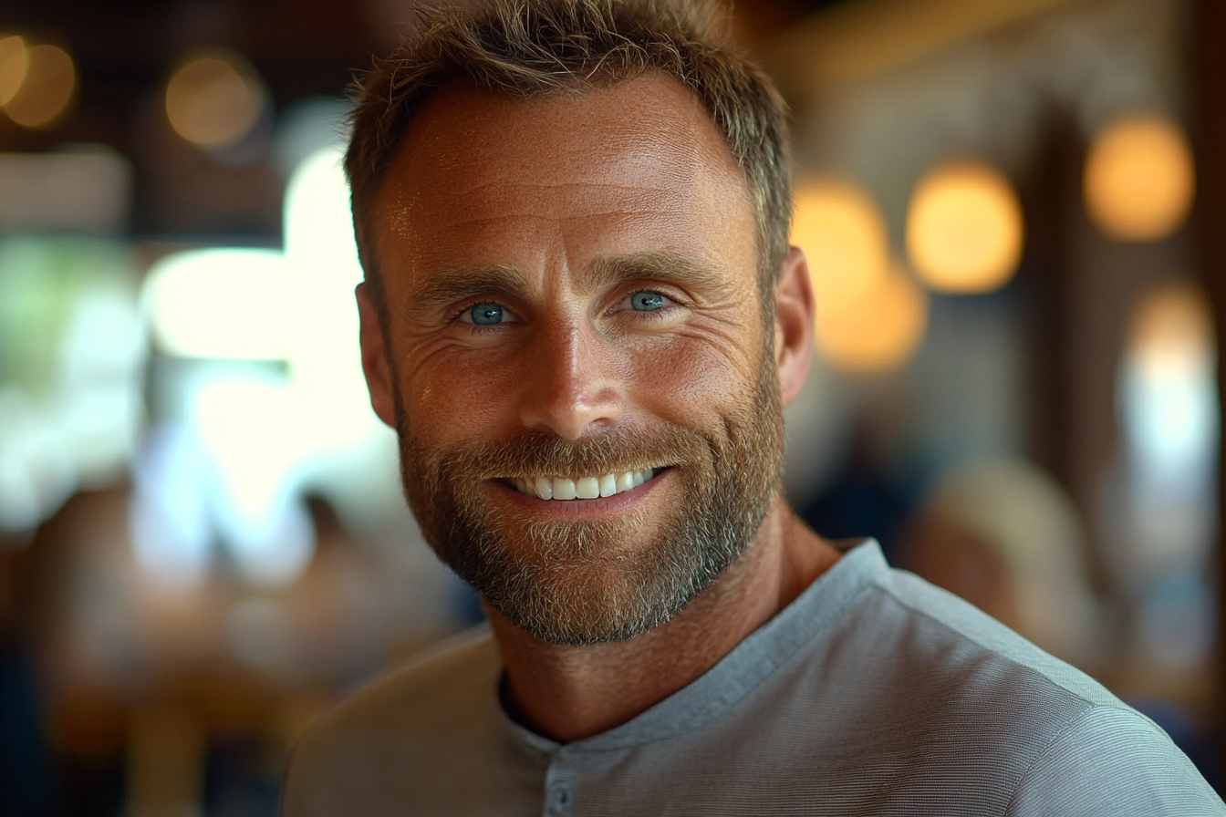 A man smiling in a restaurant | Source: Midjourney