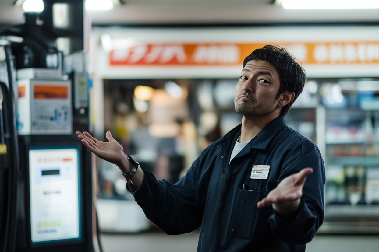 A gas station clerk shrugging | Source: Midjourney