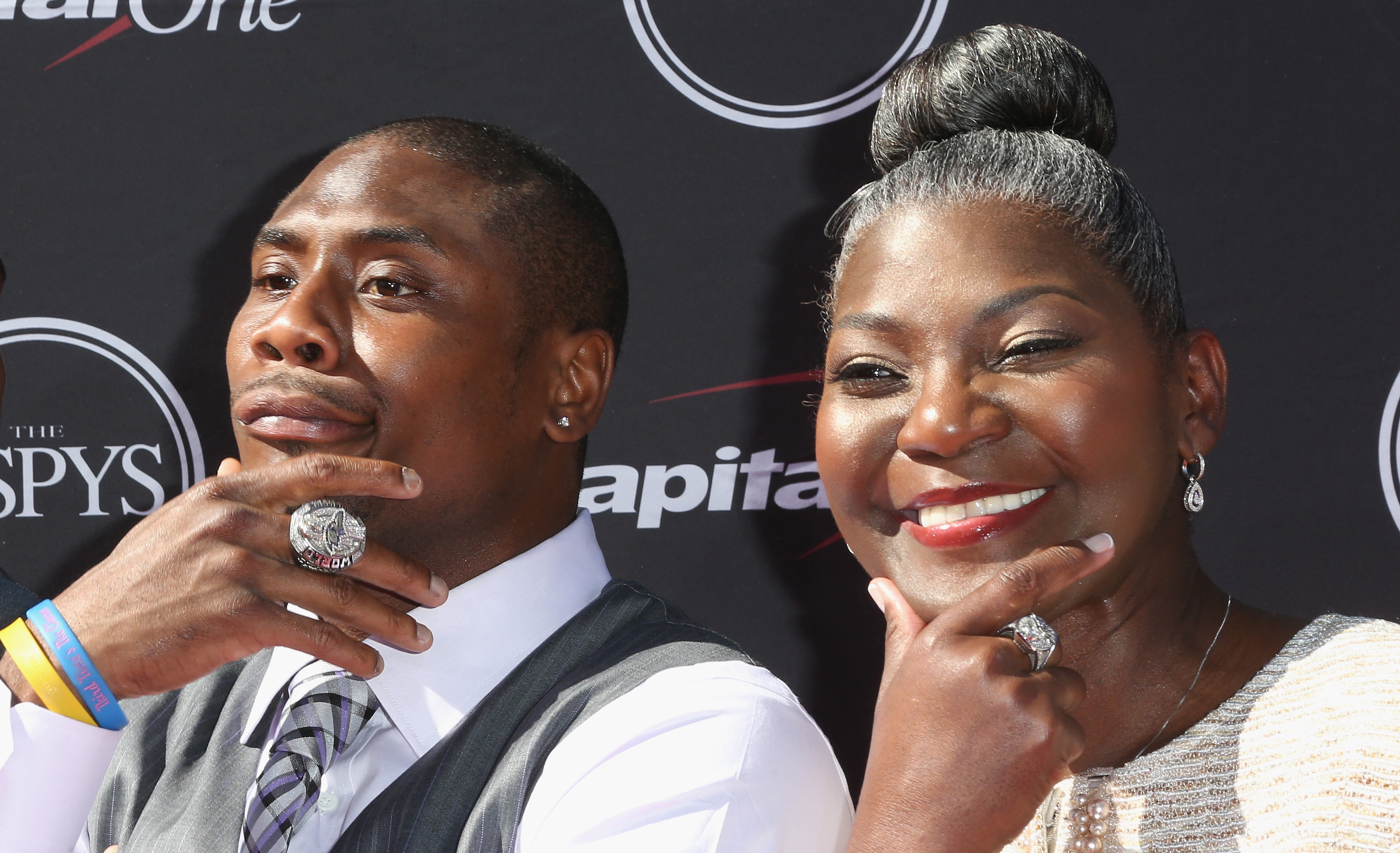 Jacoby Jones and his mother, Emily London, at the 2013 ESPY Awards in Los Angeles, California on July 17, 2013 | Source: Getty Images