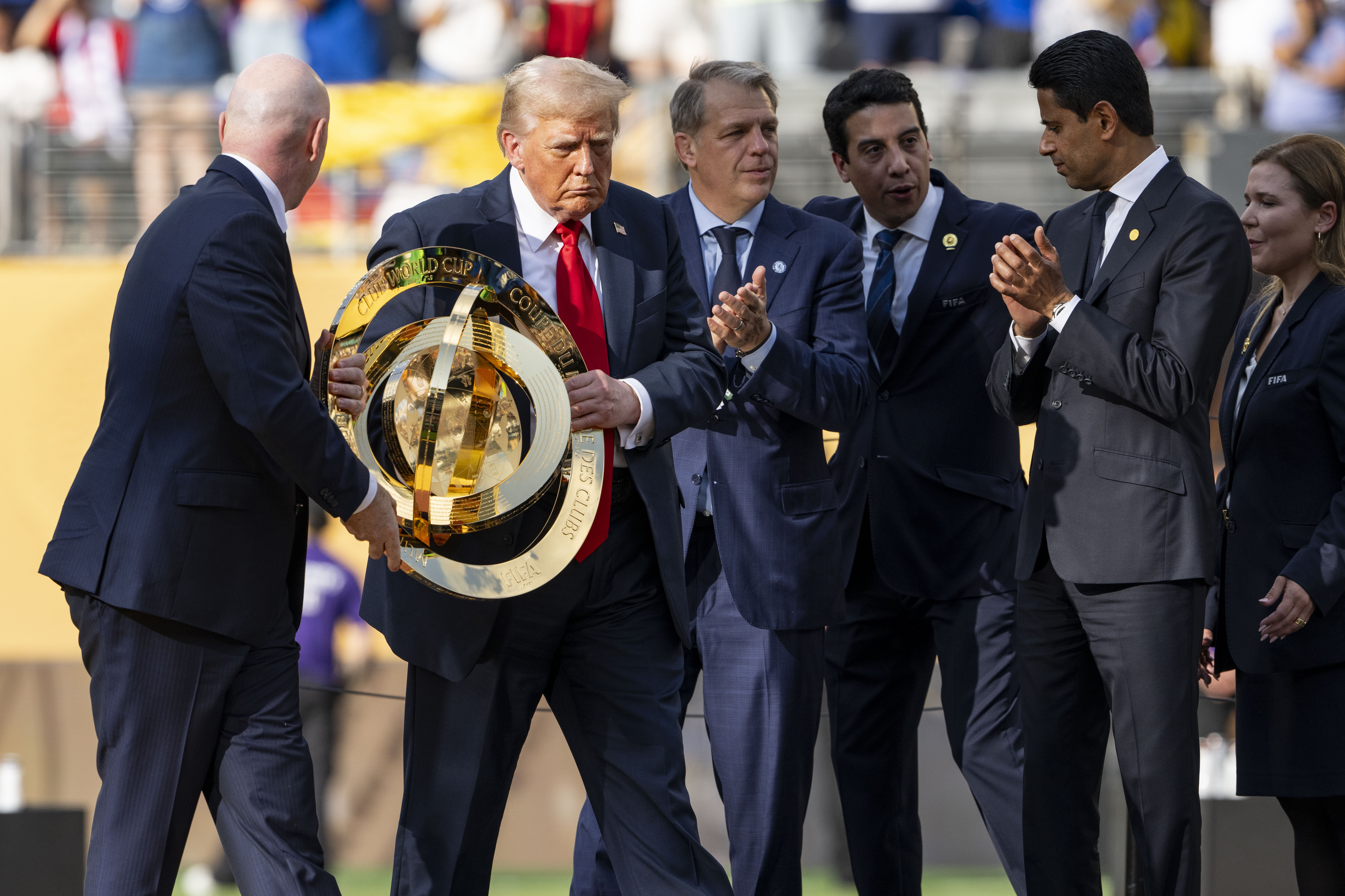 Donald Trump and Gianni Infantino following the FIFA Club World Cup 2025 final match between PSG and Chelsea at MetLife Stadium on July 13 in New Jersey. | Source: Getty Images