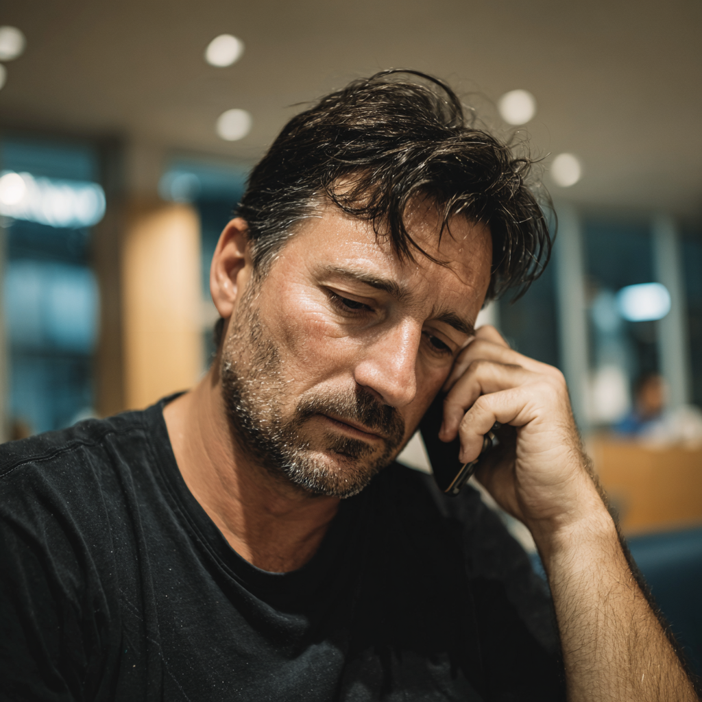 An upset man talking on a phone | Source: Midjourney